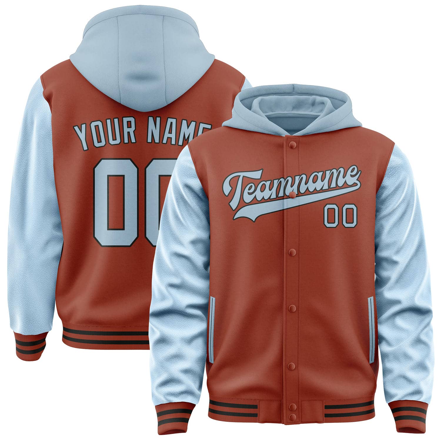 Custom Coral Red Light Blue Jacket