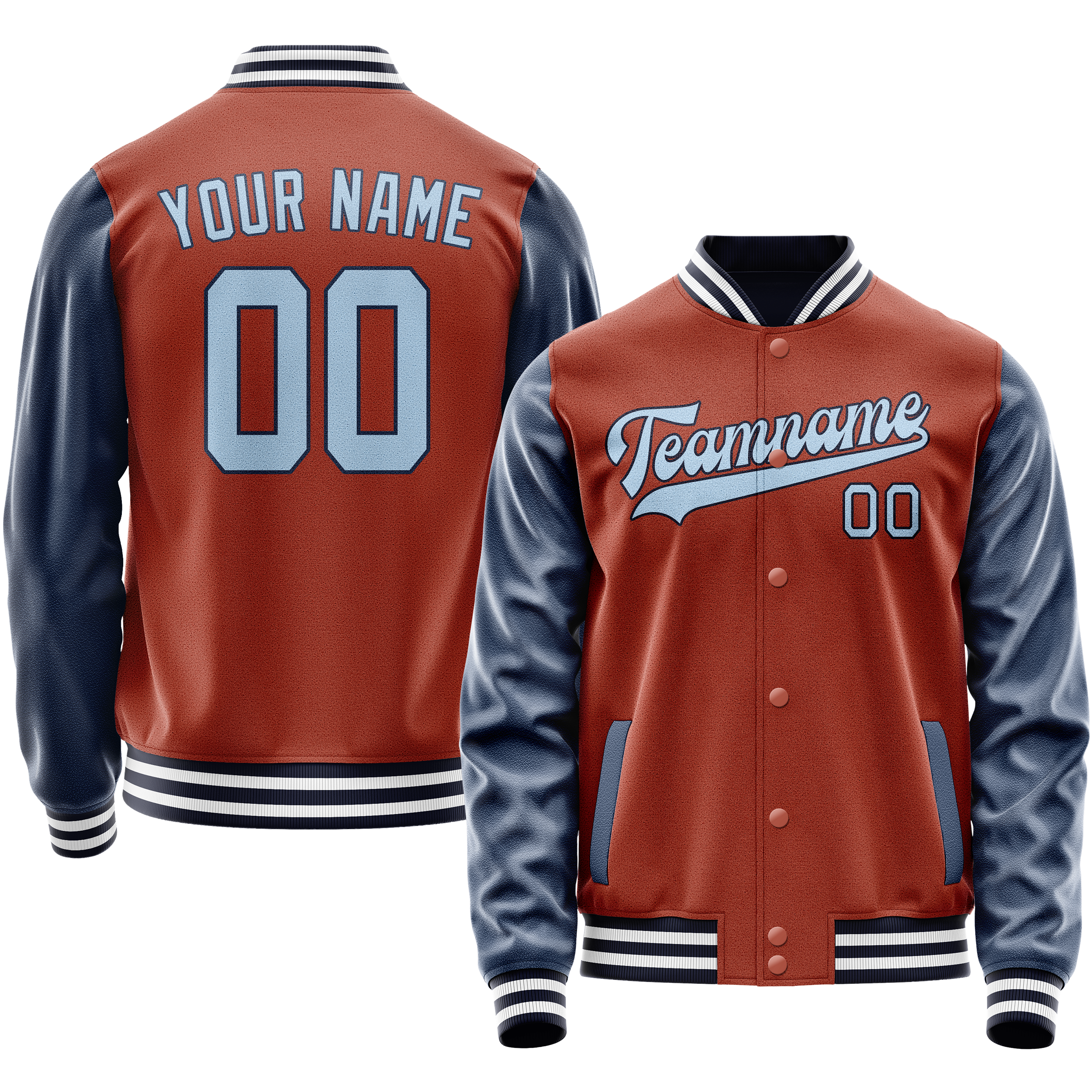 Custom Texas-Orange Navy Solid Color Varsity Letterman Jacket JA02240617JG421