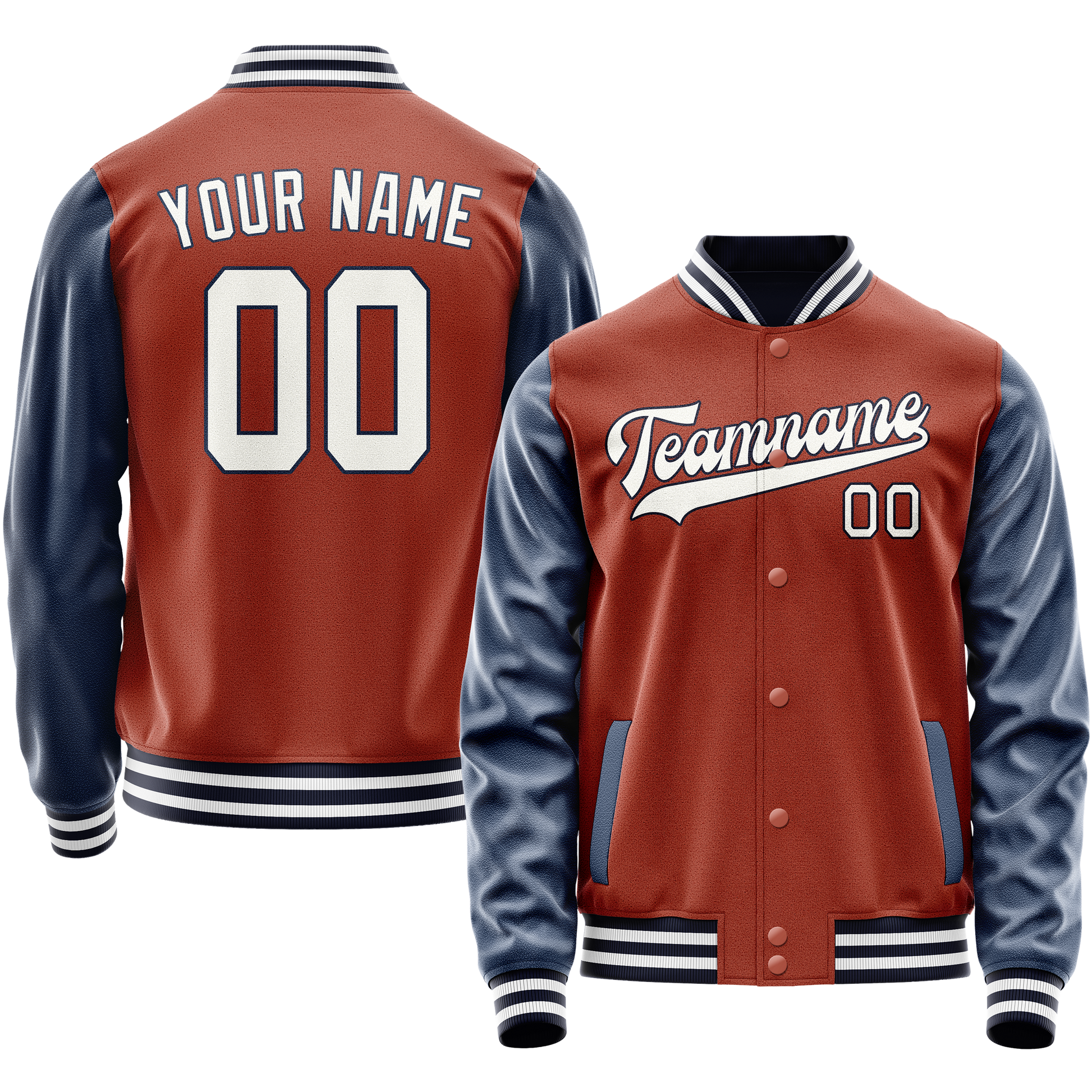 Custom Texas-Orange Navy Solid Color Varsity Letterman Jacket JA02240617JG420