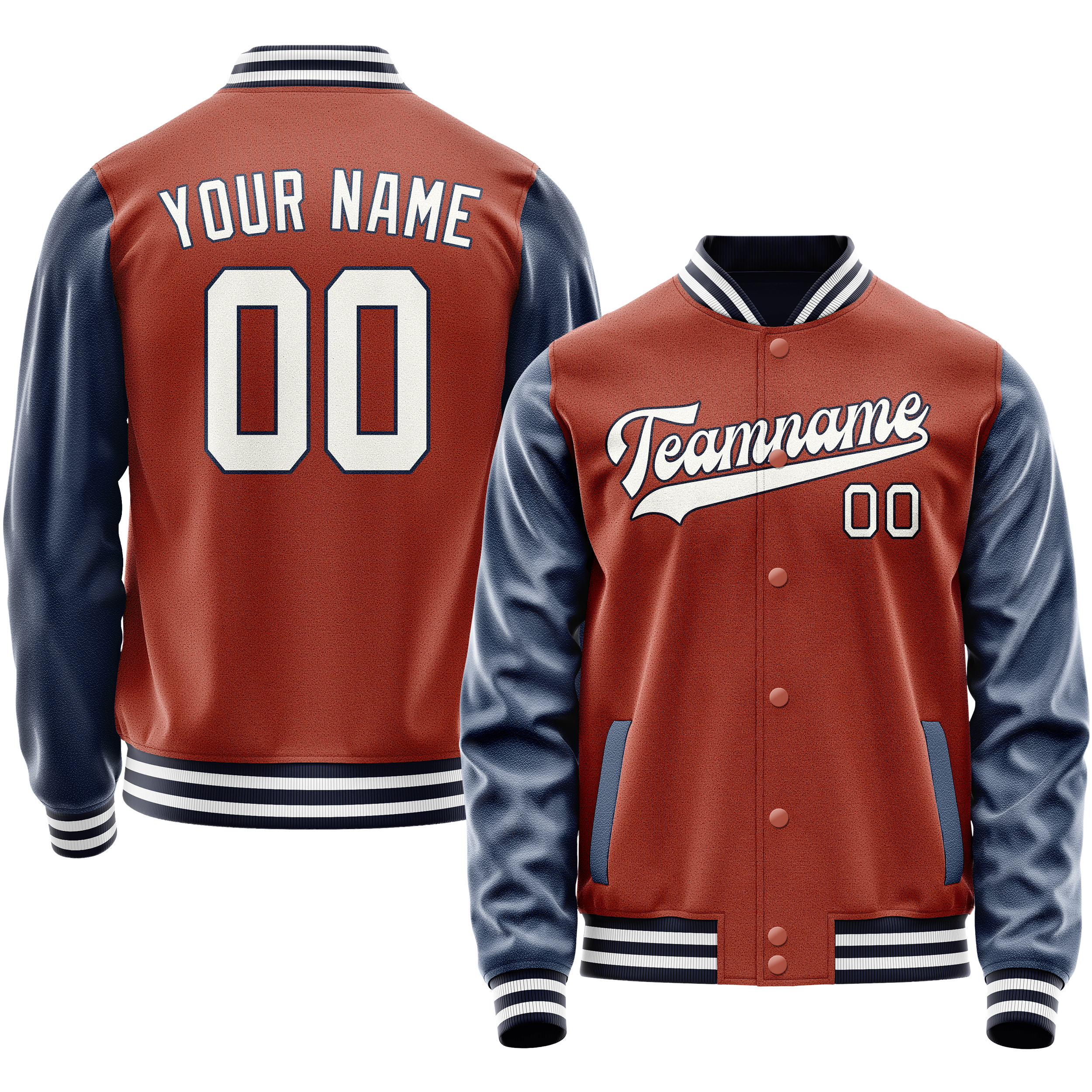 Custom Texas-Orange Navy Solid Color Varsity Letterman Jacket JA02240617JG420