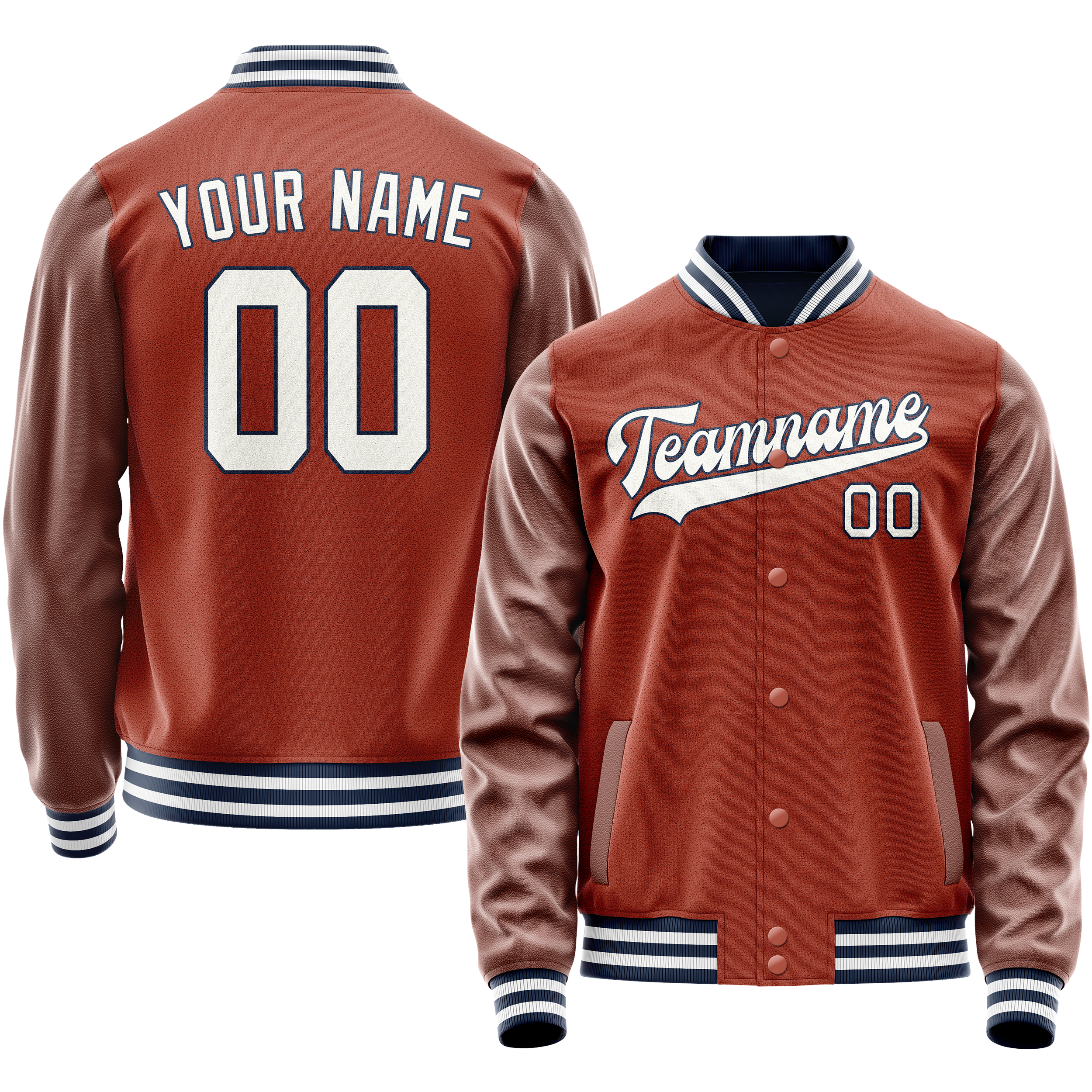 Custom Texas-Orange White Solid Color Varsity Letterman Jacket JA02240617JG438