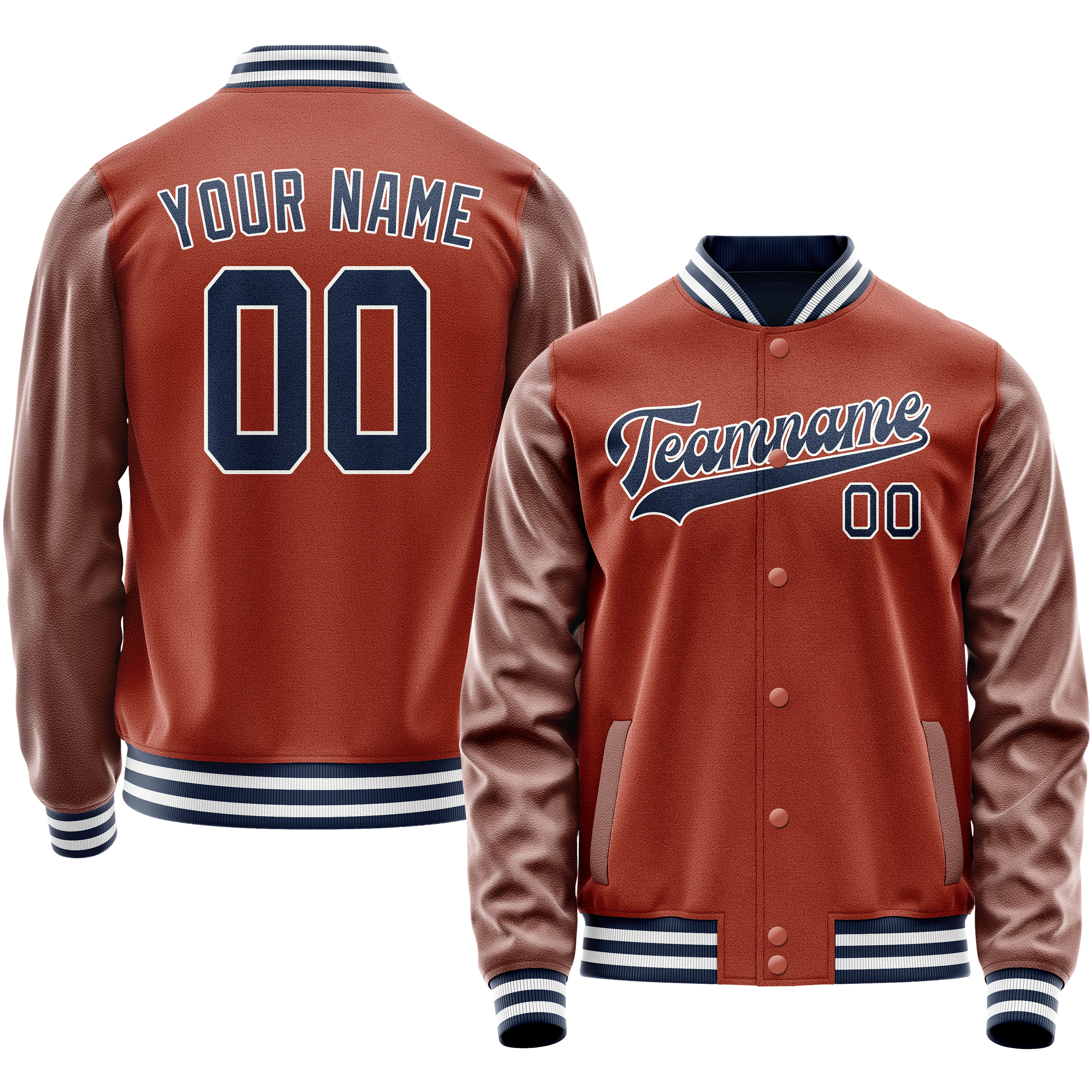 Custom Texas-Orange Navy Solid Color Varsity Letterman Jacket JA02240617JG439
