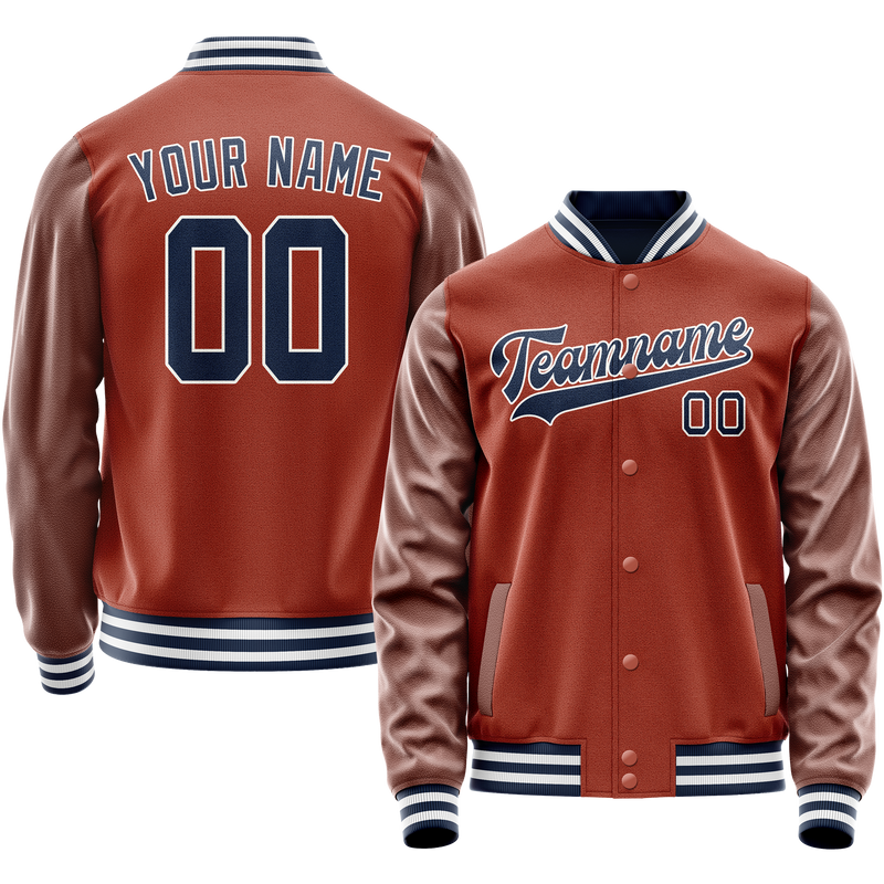 Custom Texas-Orange Navy Solid Color Varsity Letterman Jacket JA02240617JG439