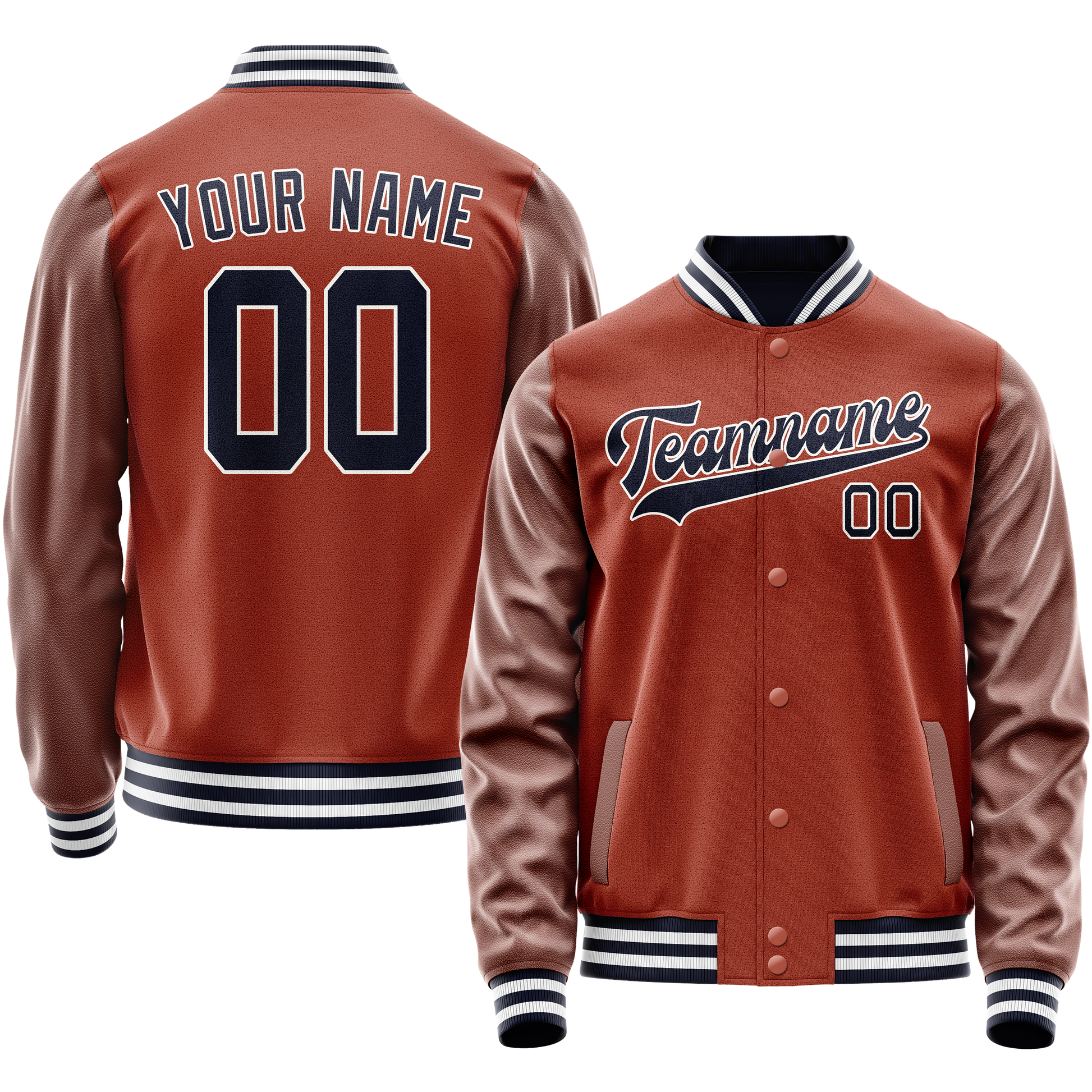 Custom Texas-Orange Navy Solid Color Varsity Letterman Jacket JA02240617JG428