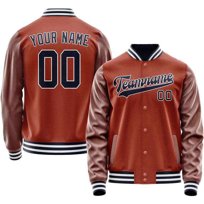 Custom Texas-Orange Navy Solid Color Varsity Letterman Jacket JA02240617JG428
