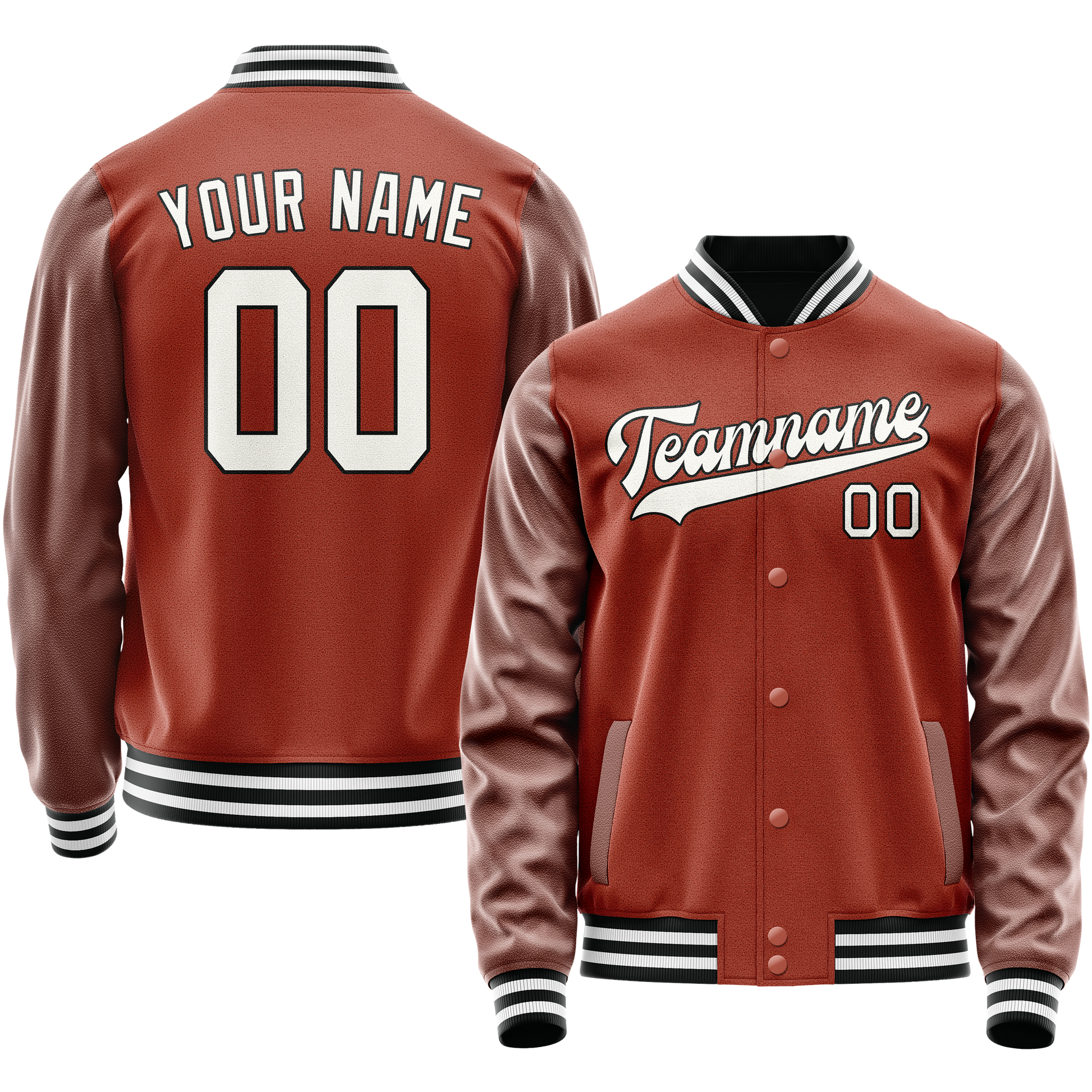 Custom Texas-Orange White Solid Color Varsity Letterman Jacket JA02240617JG436