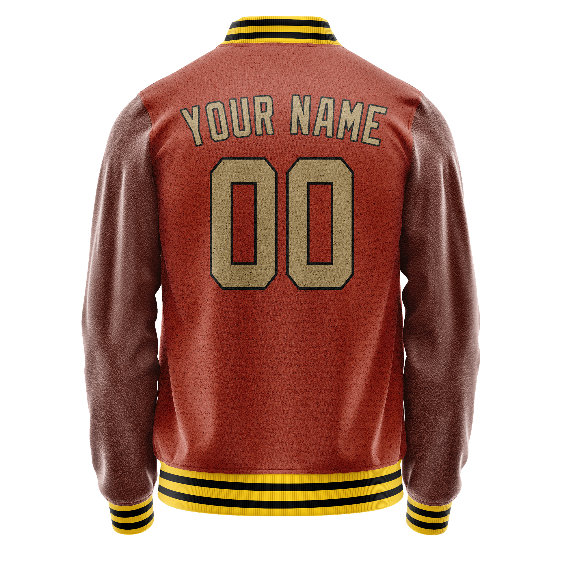 Custom Texas-Orange Old-Gold Solid Color Varsity Letterman Jacket JA02240617JG435