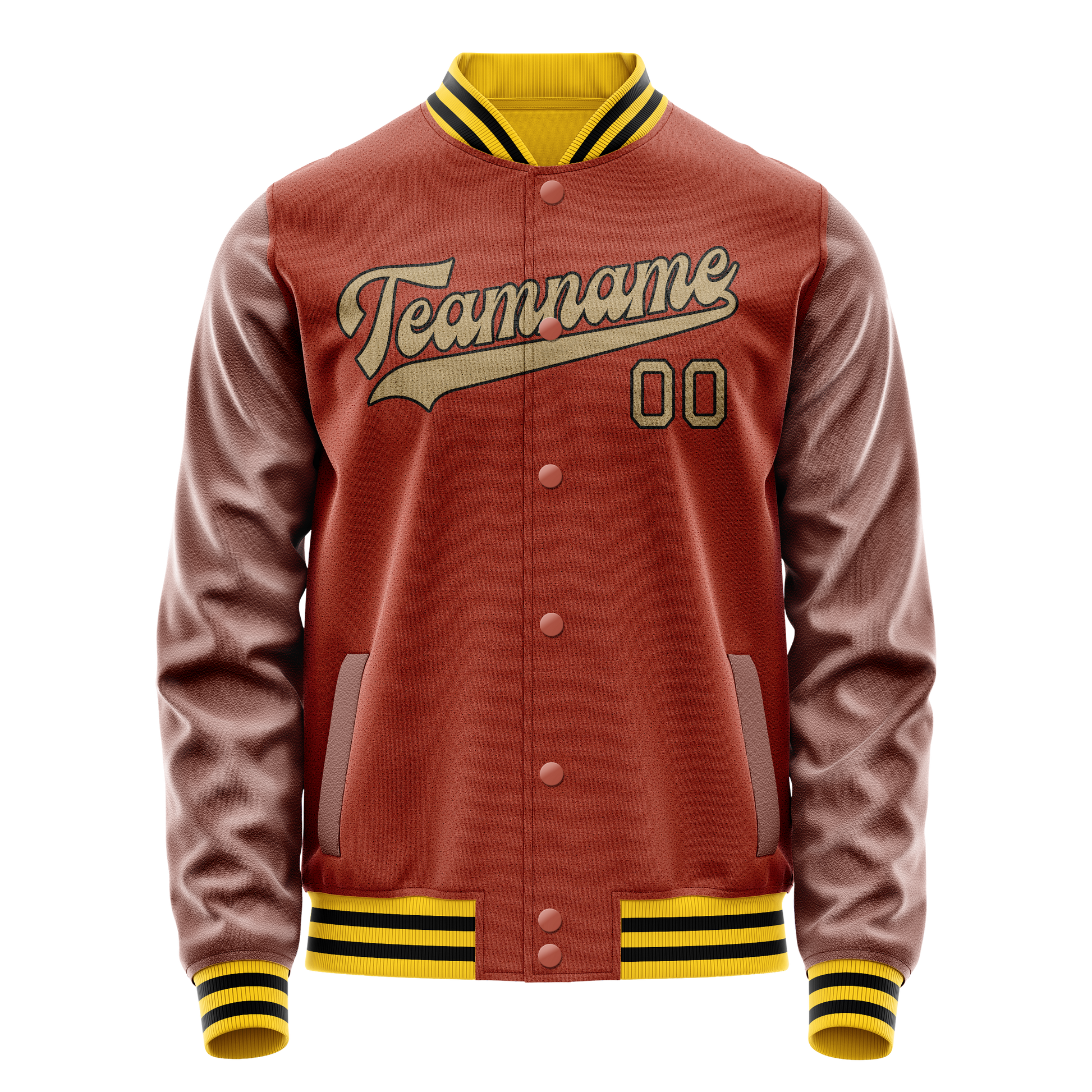 Custom Texas-Orange Old-Gold Solid Color Varsity Letterman Jacket JA02240617JG435