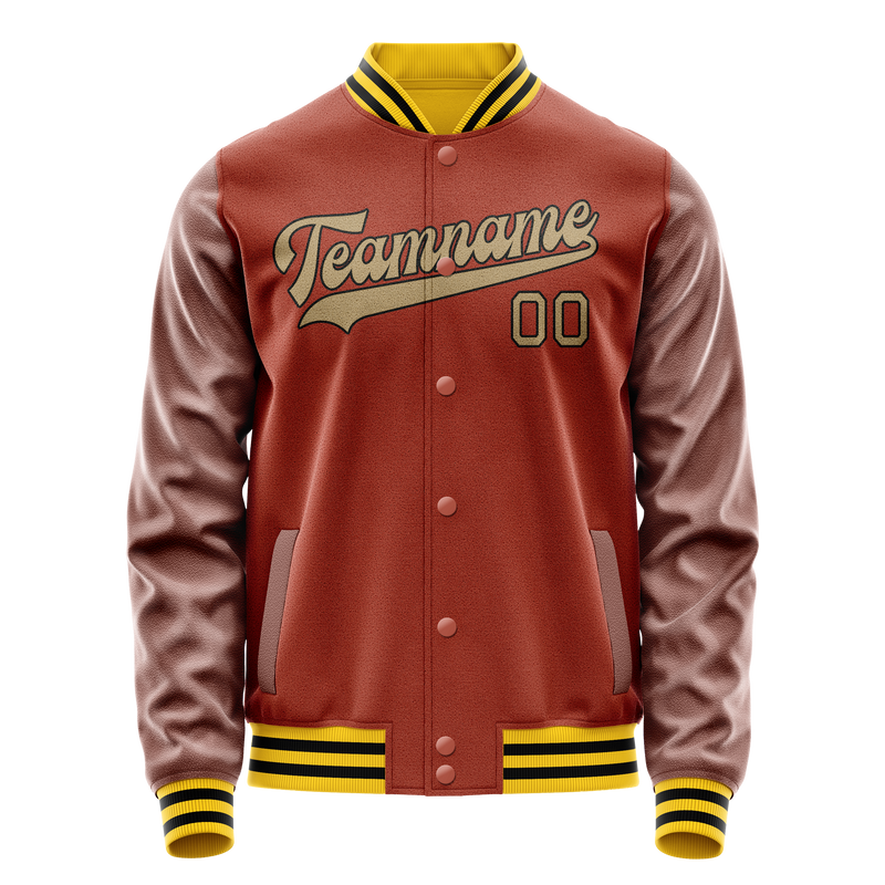 Custom Texas-Orange Old-Gold Solid Color Varsity Letterman Jacket JA02240617JG435