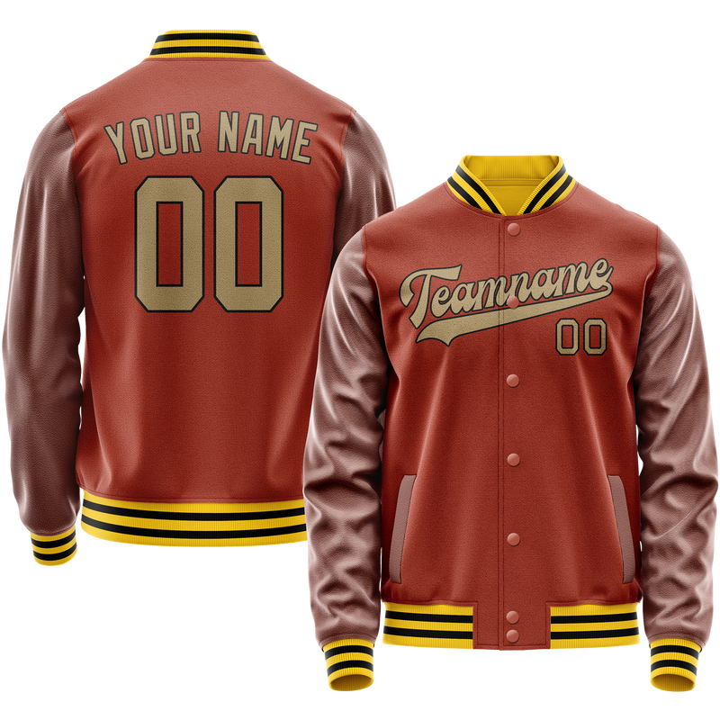 Custom Texas-Orange Old-Gold Solid Color Varsity Letterman Jacket JA02240617JG435
