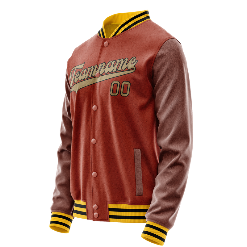Custom Texas-Orange Old-Gold Solid Color Varsity Letterman Jacket JA02240617JG435