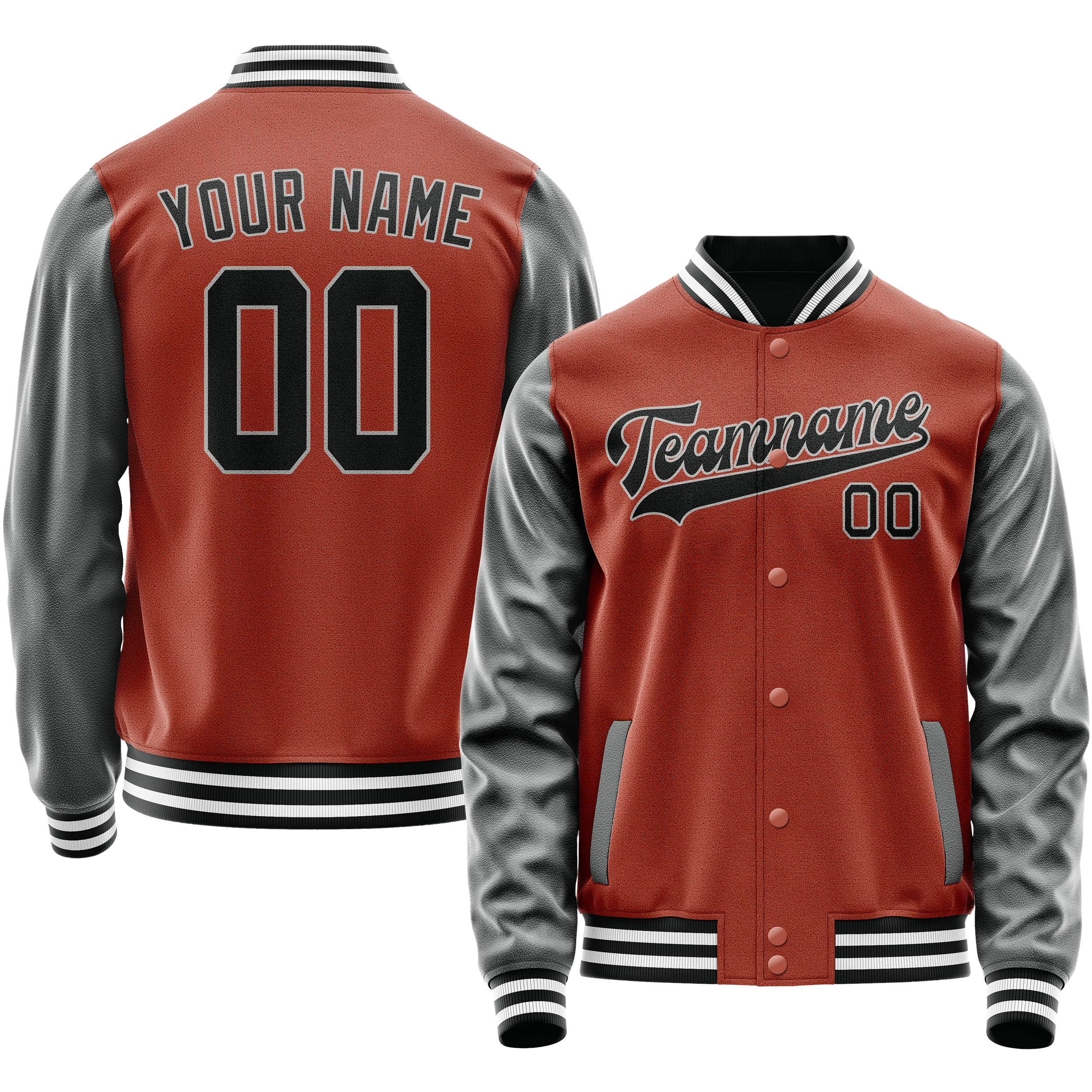 Custom Texas-Orange Gray Solid Color Varsity Letterman Jacket JA02240617JG418