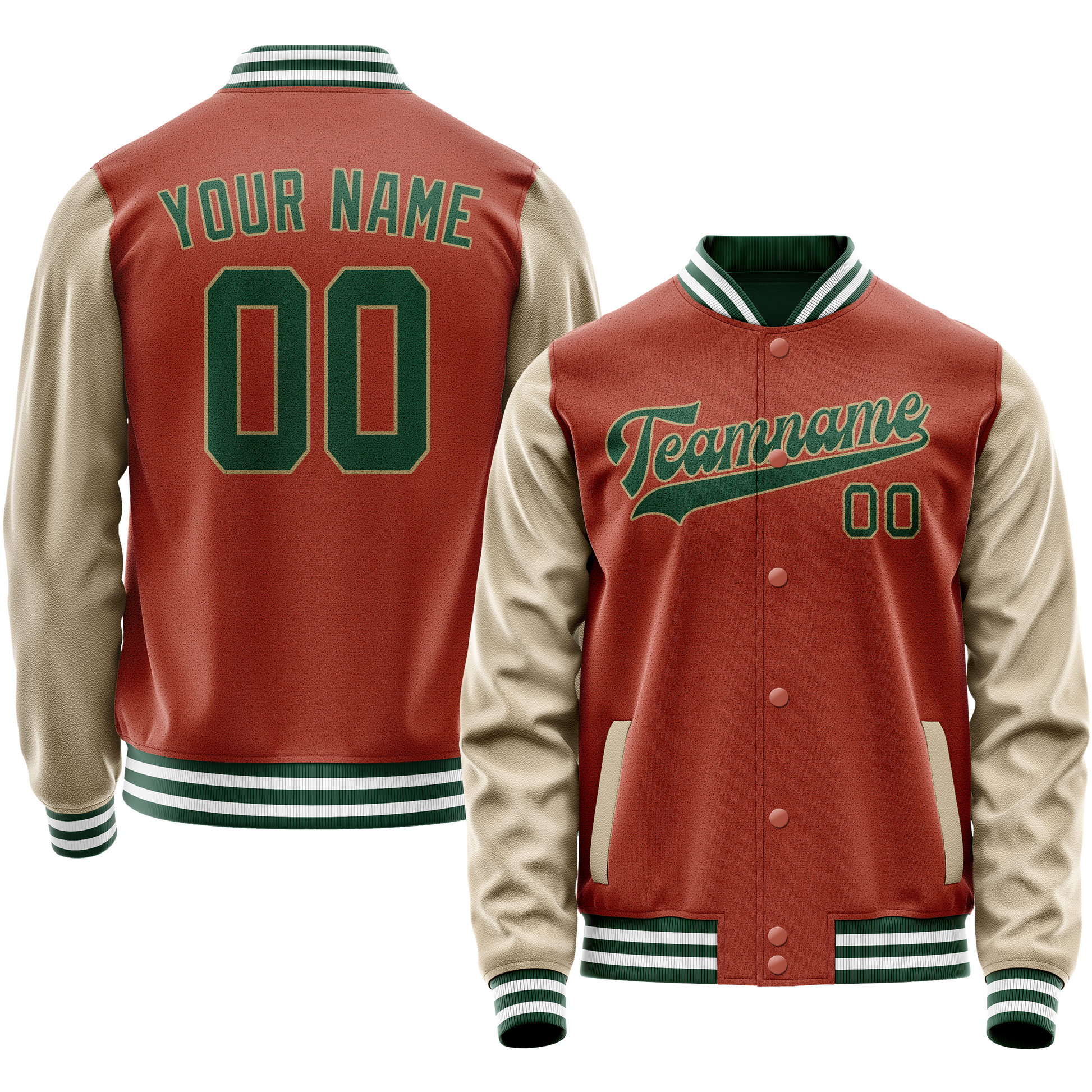 Custom Texas-Orange Cream Solid Color Varsity Letterman Jacket JA02240617JG430