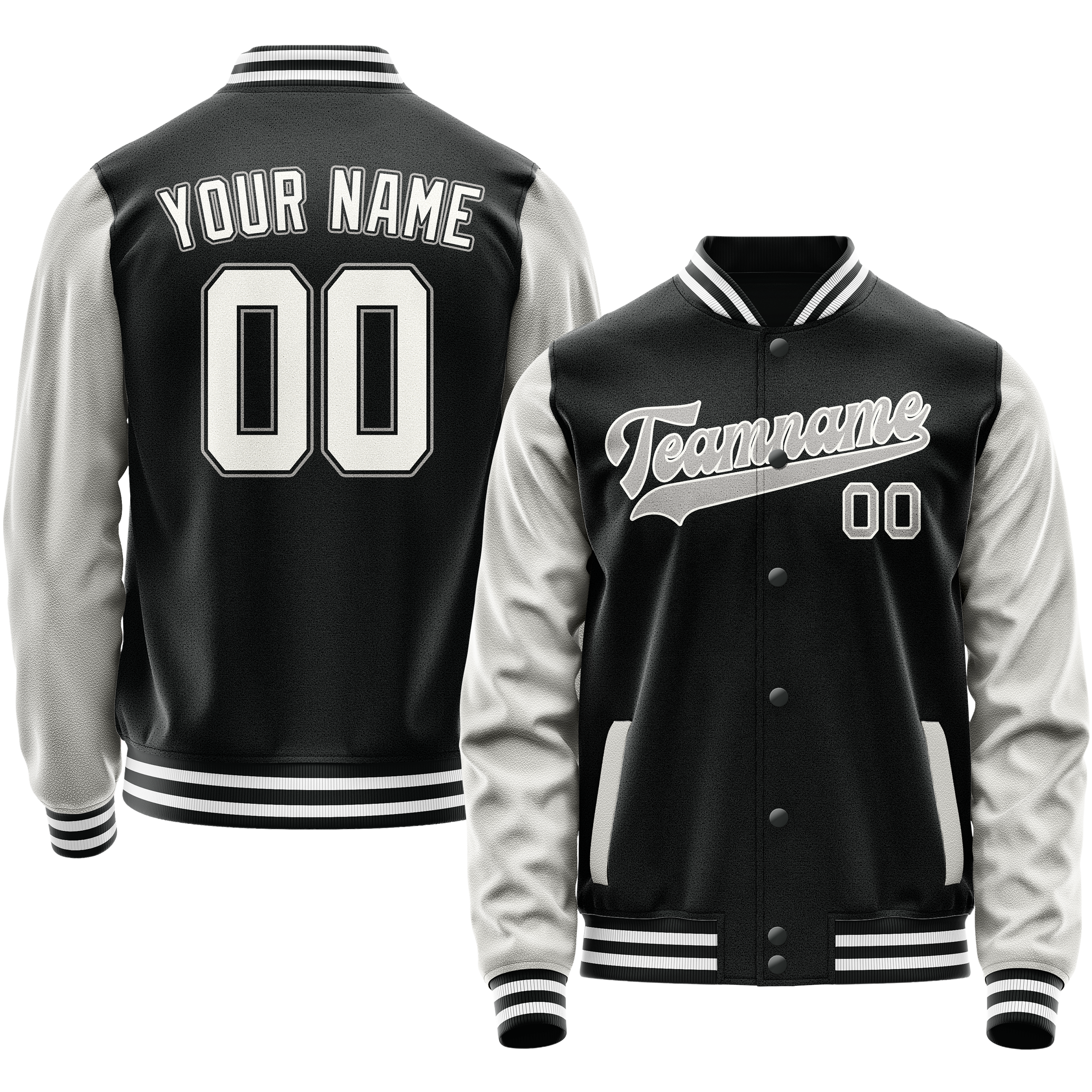 Custom Black Gray Solid Color Varsity Letterman Jacket JA02240617XF015