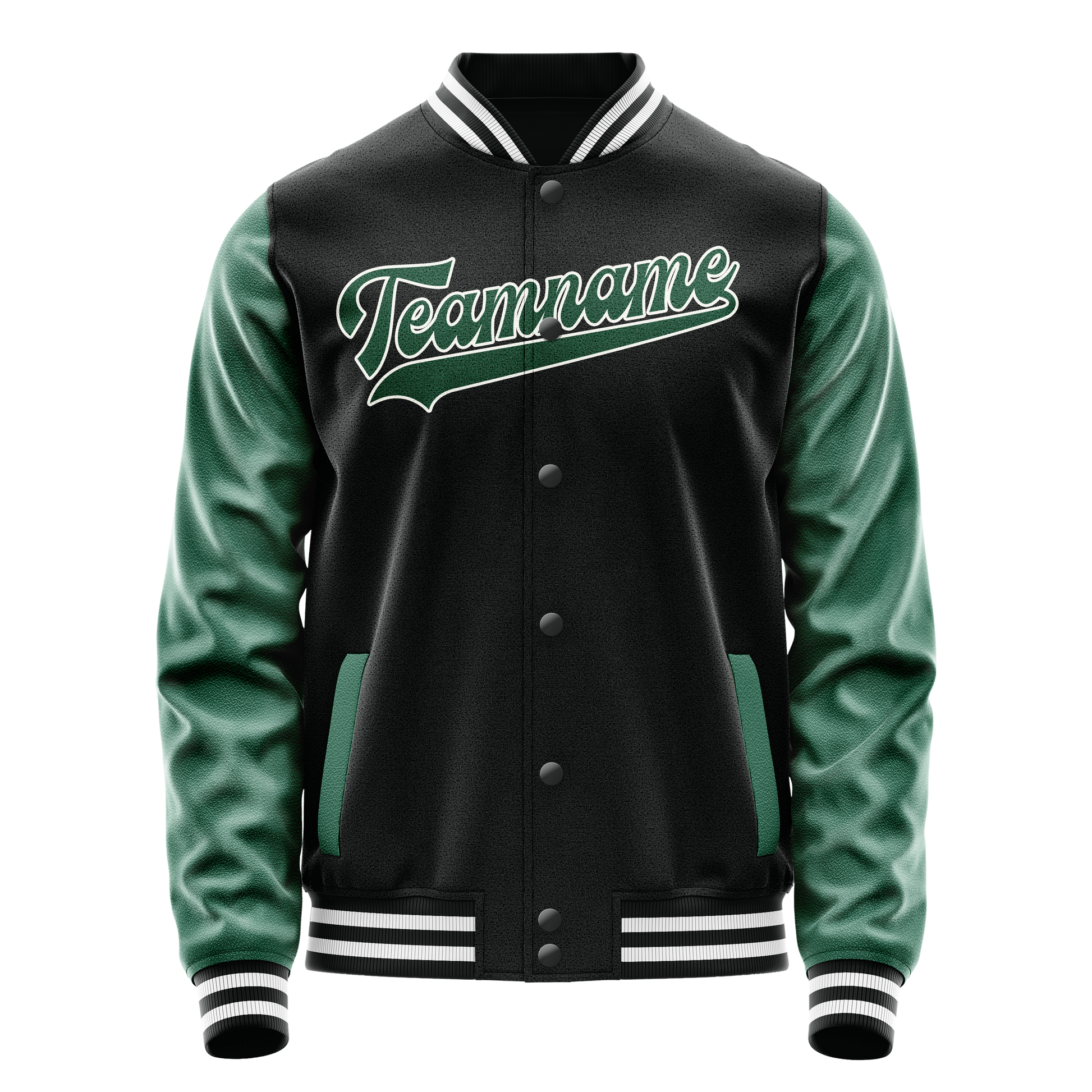 Custom Black Kelly-Green Solid Color Varsity Letterman Jacket JA02240617XF013