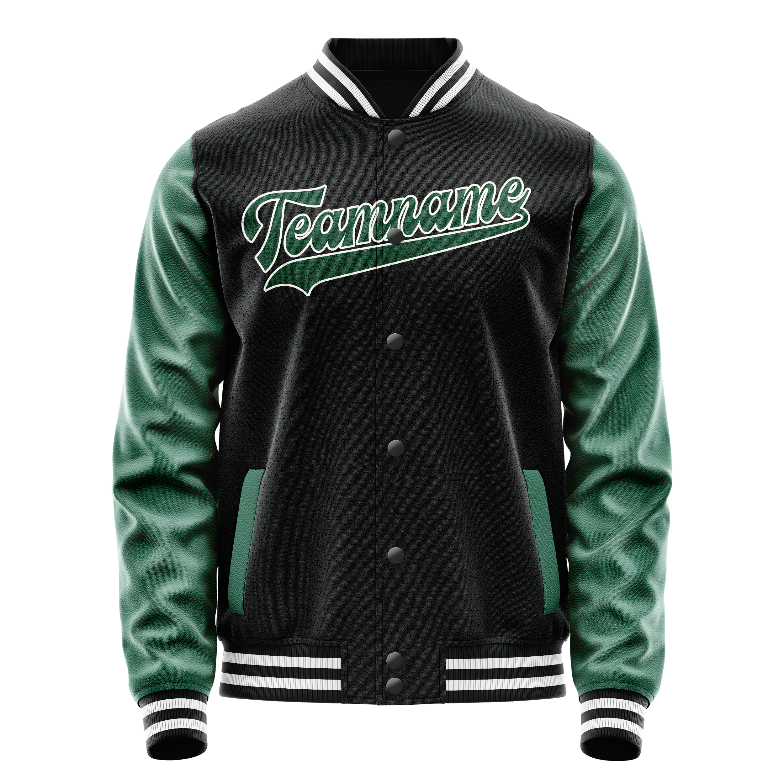 Custom Black Kelly-Green Solid Color Varsity Letterman Jacket JA02240617XF013