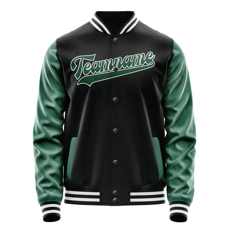 Custom Black Kelly-Green Solid Color Varsity Letterman Jacket JA02240617XF013