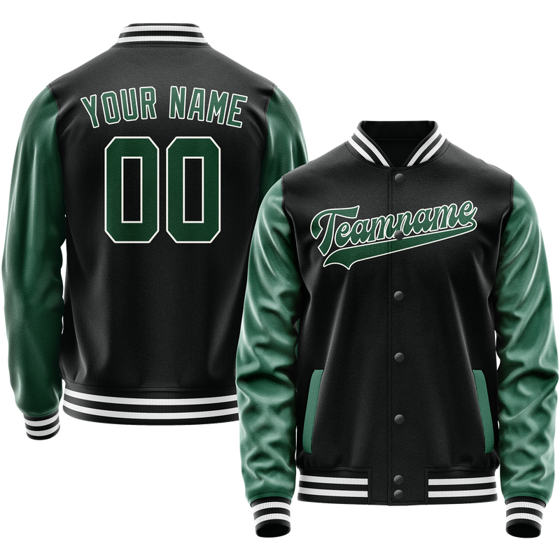 Custom Black Kelly-Green Solid Color Varsity Letterman Jacket JA02240617XF013