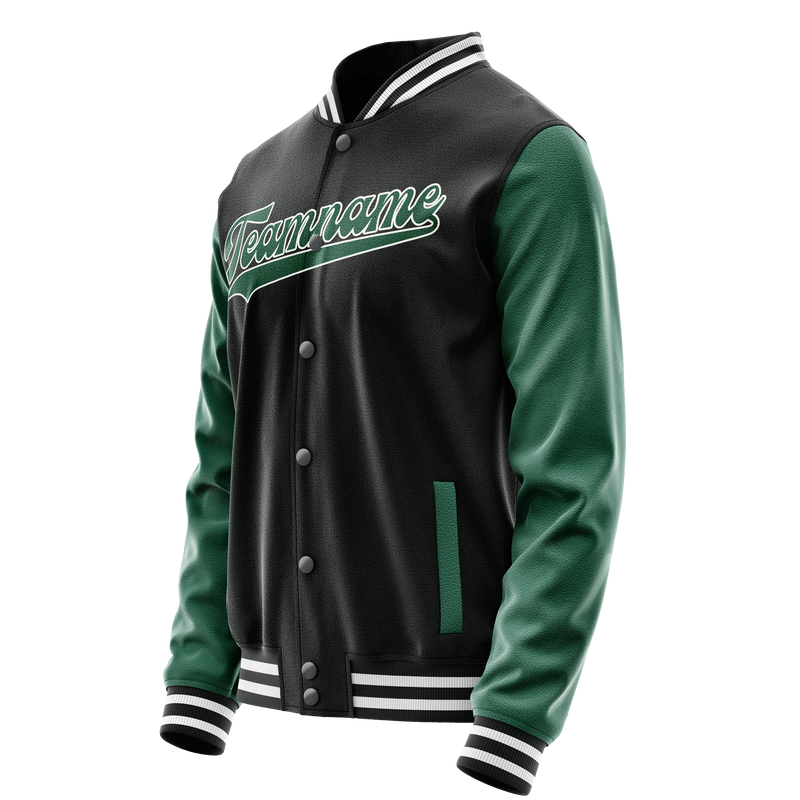 Custom Black Kelly-Green Solid Color Varsity Letterman Jacket JA02240617XF013