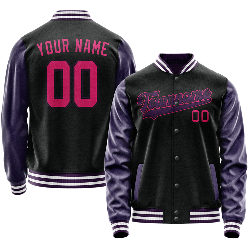 Custom Black Purple Solid Color Varsity Letterman Jacket JA02240617XF011