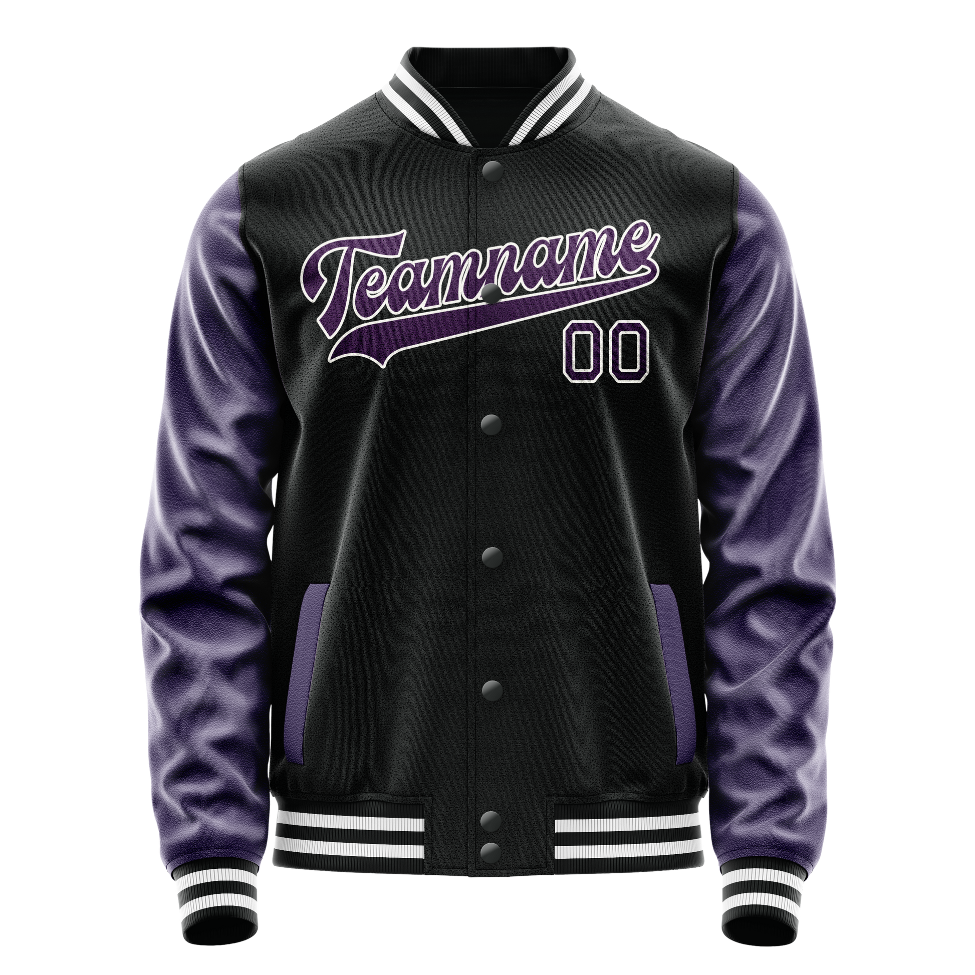 Custom Black Purple Solid Color Varsity Letterman Jacket JA02240617XF016