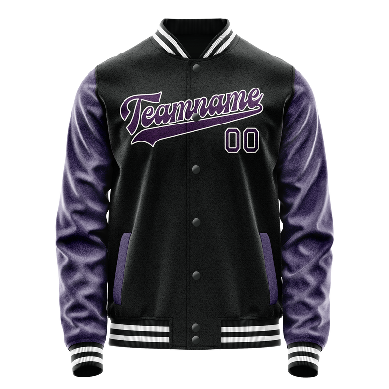 Custom Black Purple Solid Color Varsity Letterman Jacket JA02240617XF016