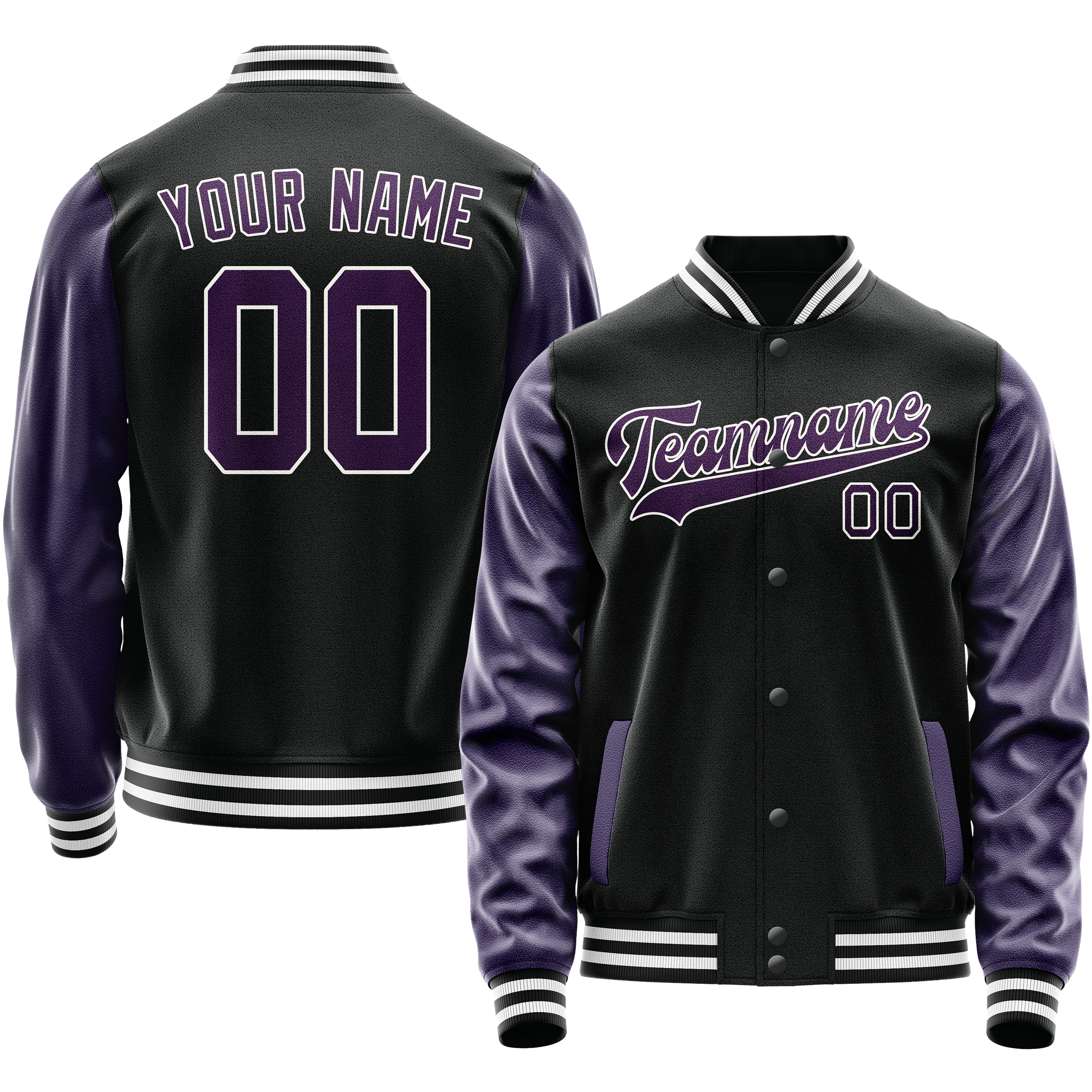 Custom Black Purple Solid Color Varsity Letterman Jacket JA02240617XF016