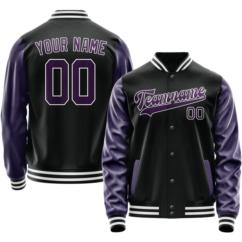Custom Black Purple Solid Color Varsity Letterman Jacket JA02240617XF016