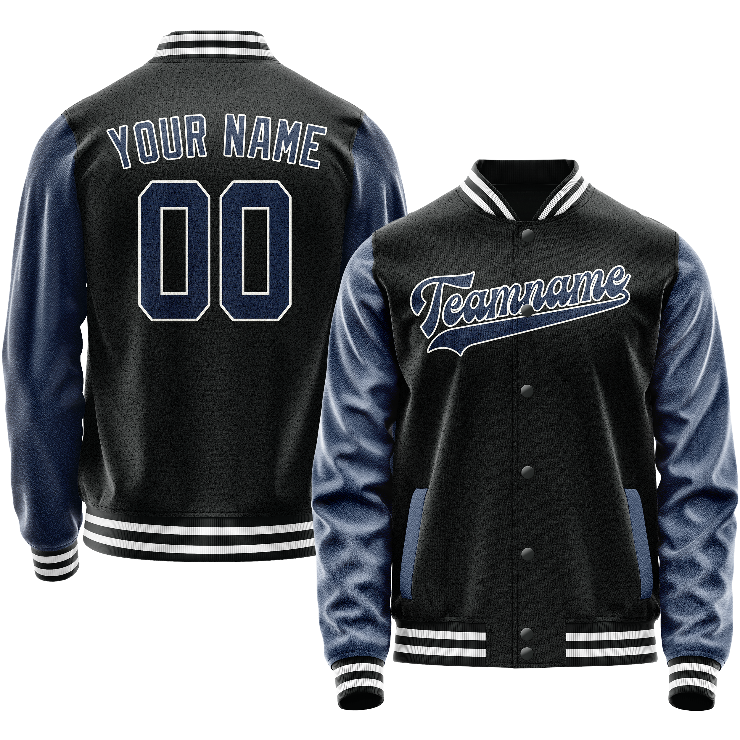 Custom Black Royal Solid Color Varsity Letterman Jacket JA02240617XF010