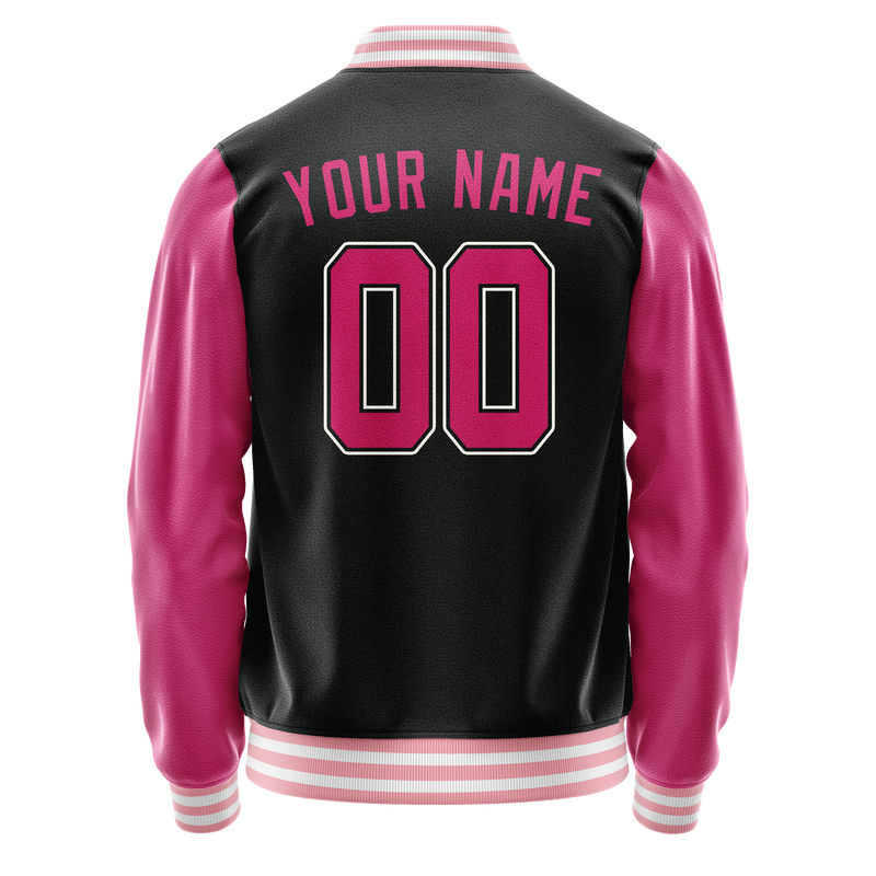 Custom Black Pink Solid Color Varsity Letterman Jacket JA02240617XF023