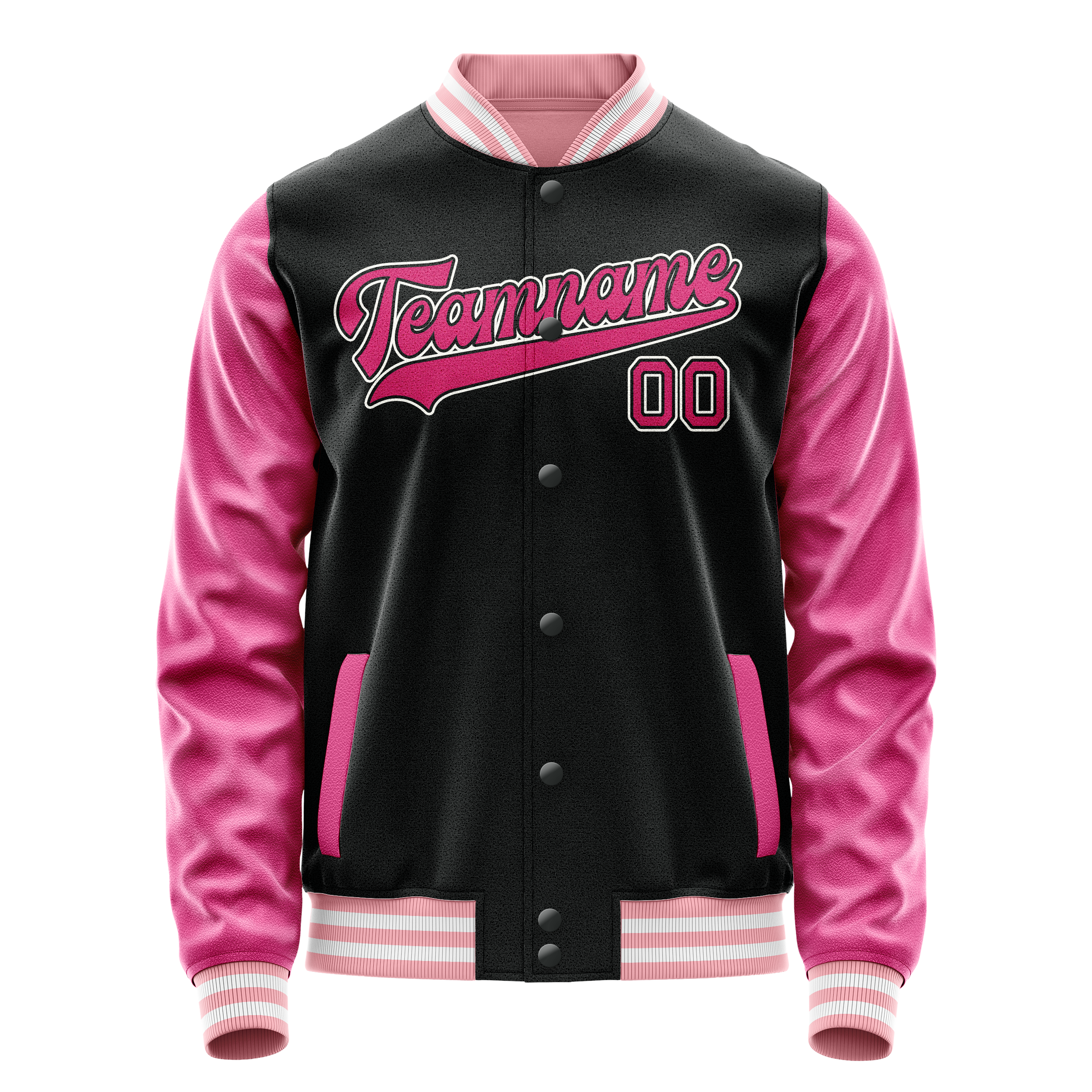 Custom Black Pink Solid Color Varsity Letterman Jacket JA02240617XF023