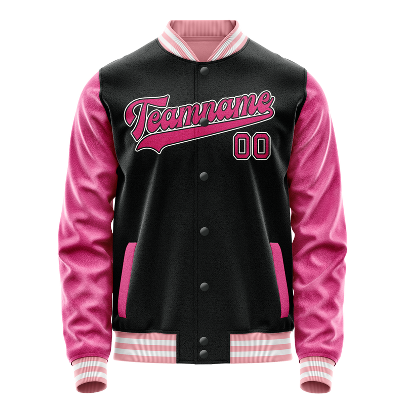 Custom Black Pink Solid Color Varsity Letterman Jacket JA02240617XF023