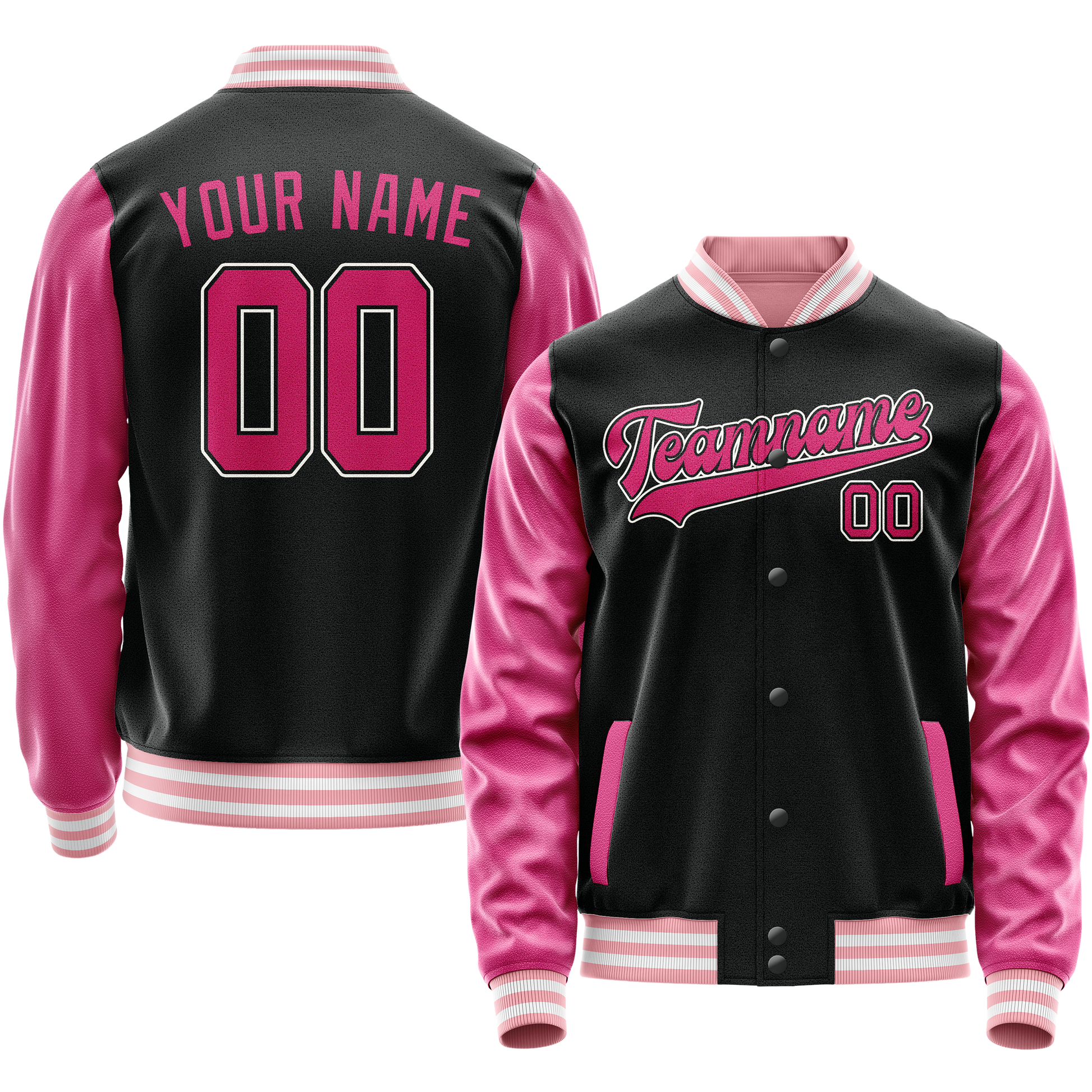 Custom Black Pink Solid Color Varsity Letterman Jacket JA02240617XF023