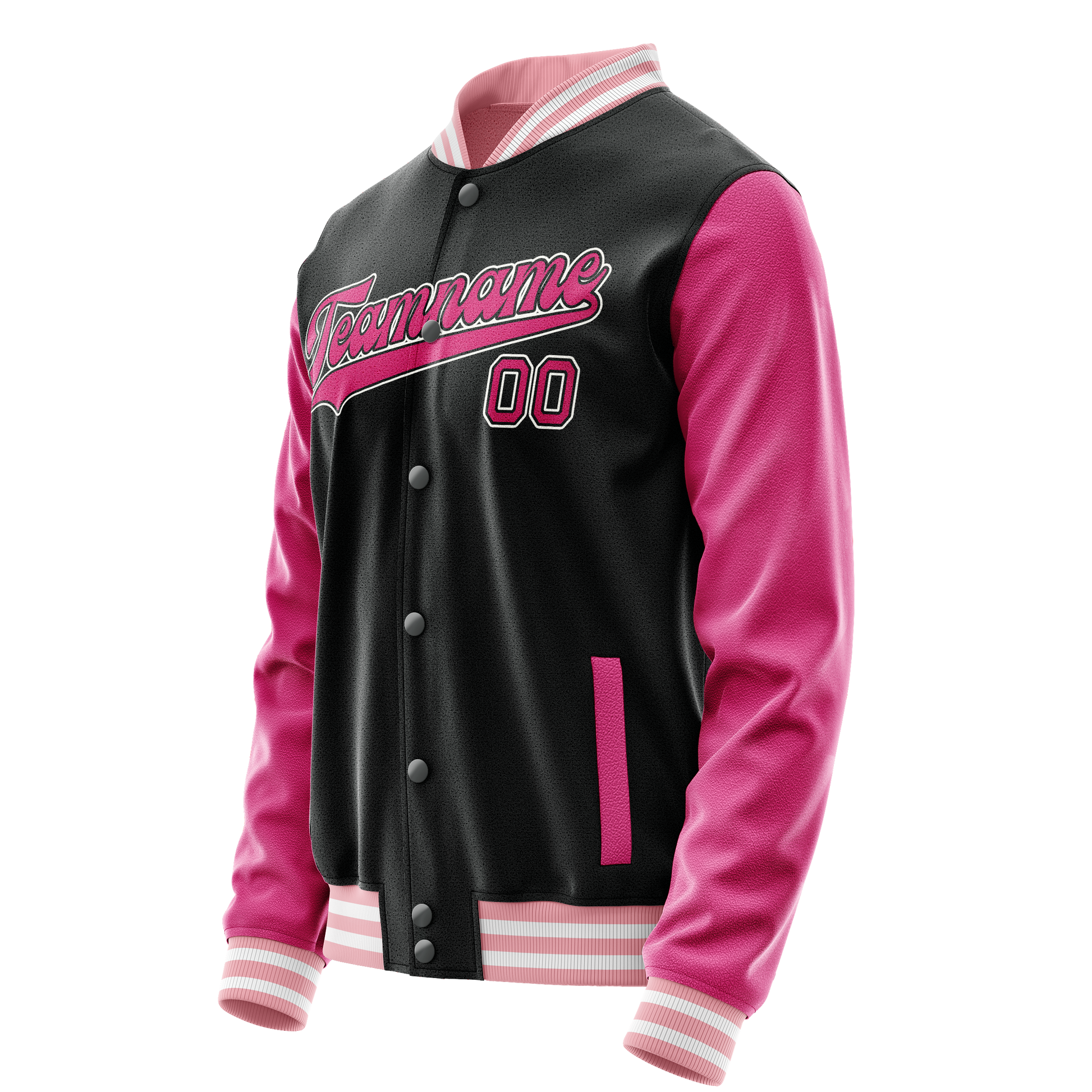 Custom Black Pink Solid Color Varsity Letterman Jacket JA02240617XF023