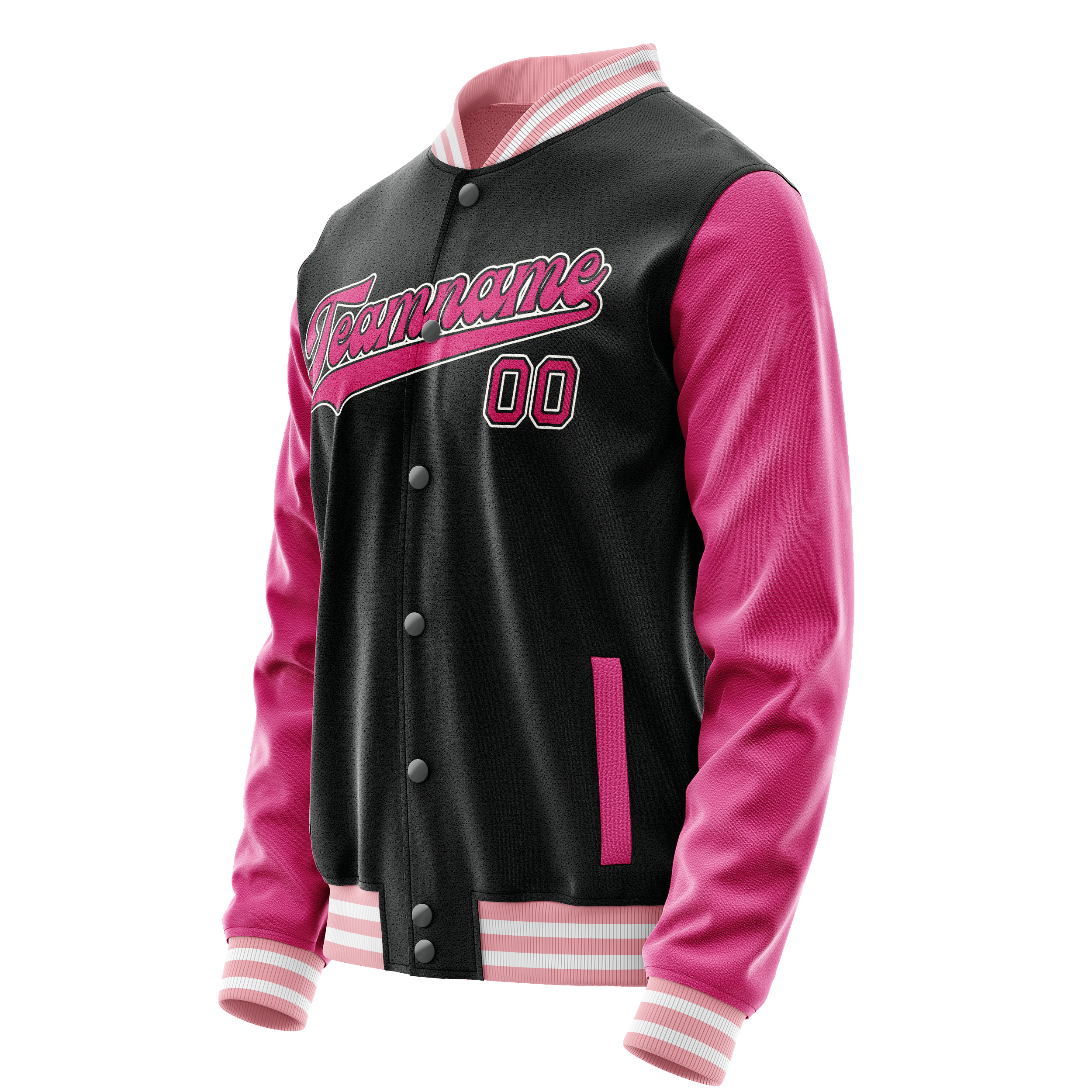 Custom Black Pink Solid Color Varsity Letterman Jacket JA02240617XF023
