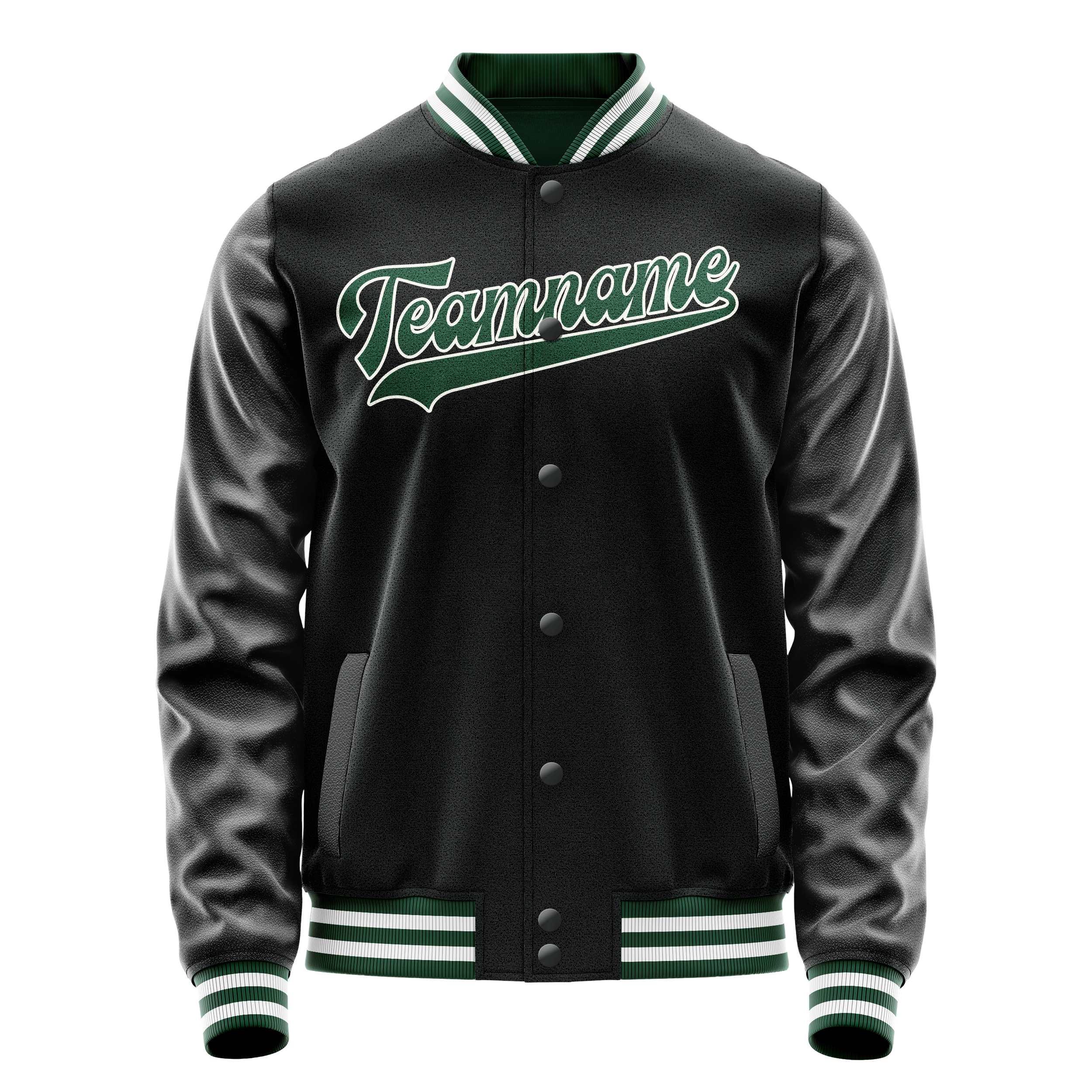 Custom Black Kelly-Green Solid Color Varsity Letterman Jacket JA02240617XF017