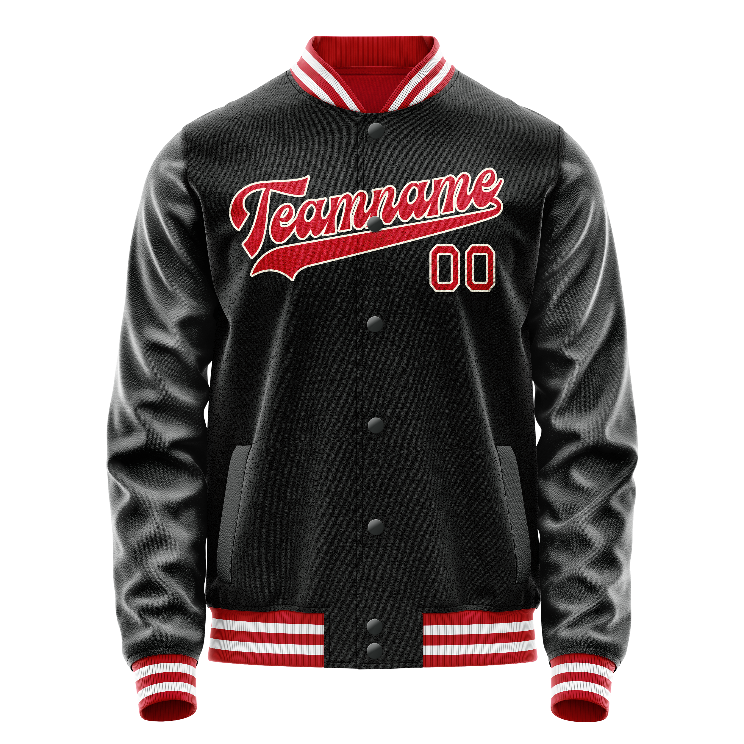 Custom Black Red Solid Color Varsity Letterman Jacket JA02240617XF022