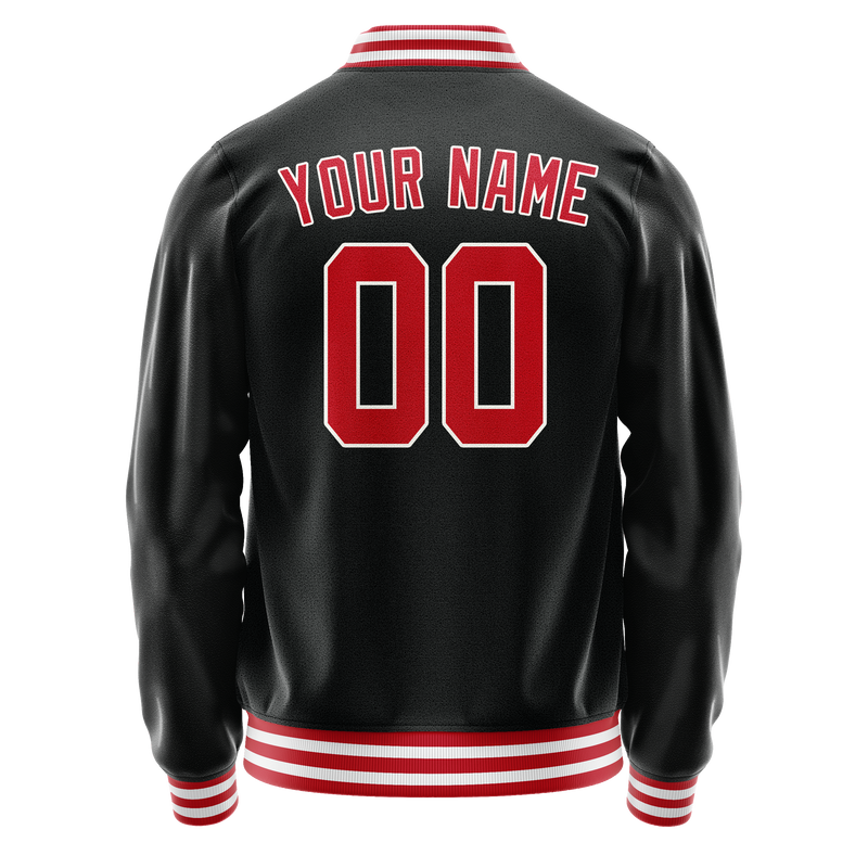 Custom Black Red Solid Color Varsity Letterman Jacket JA02240617XF006