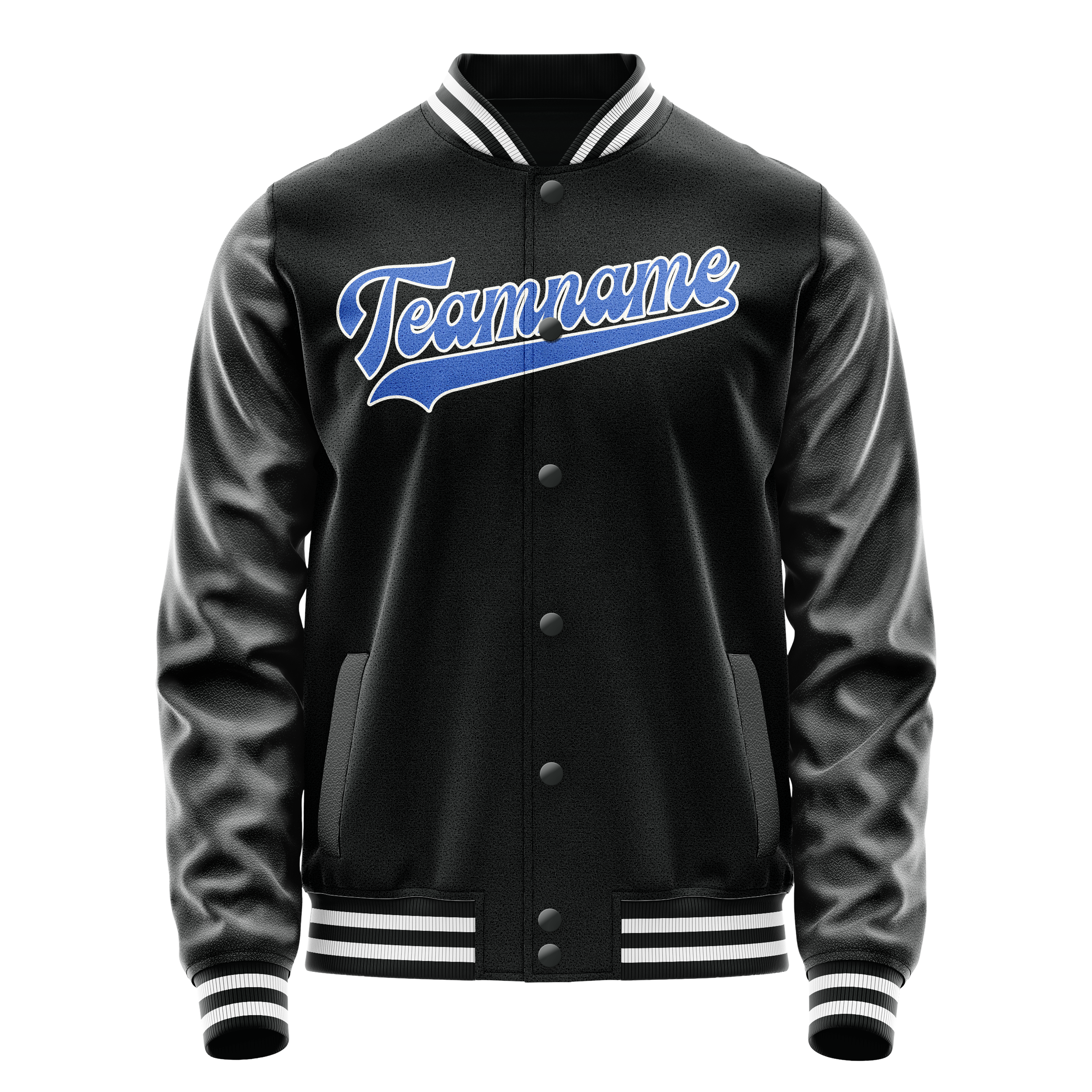 Custom Black Light-Blue Solid Color Varsity Letterman Jacket JA02240617XF009