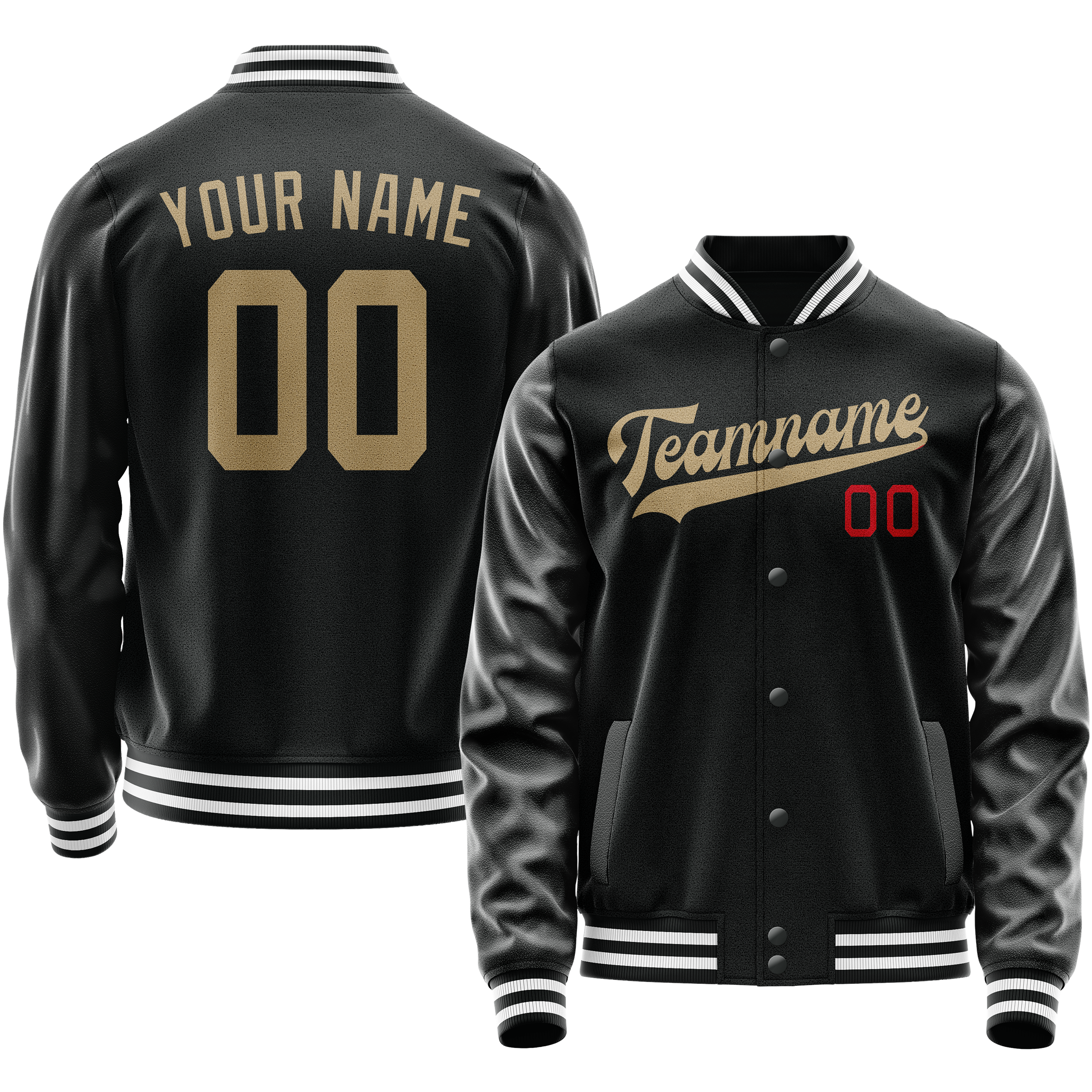 Custom Black Cream Solid Color Varsity Letterman Jacket JA02240617XF019