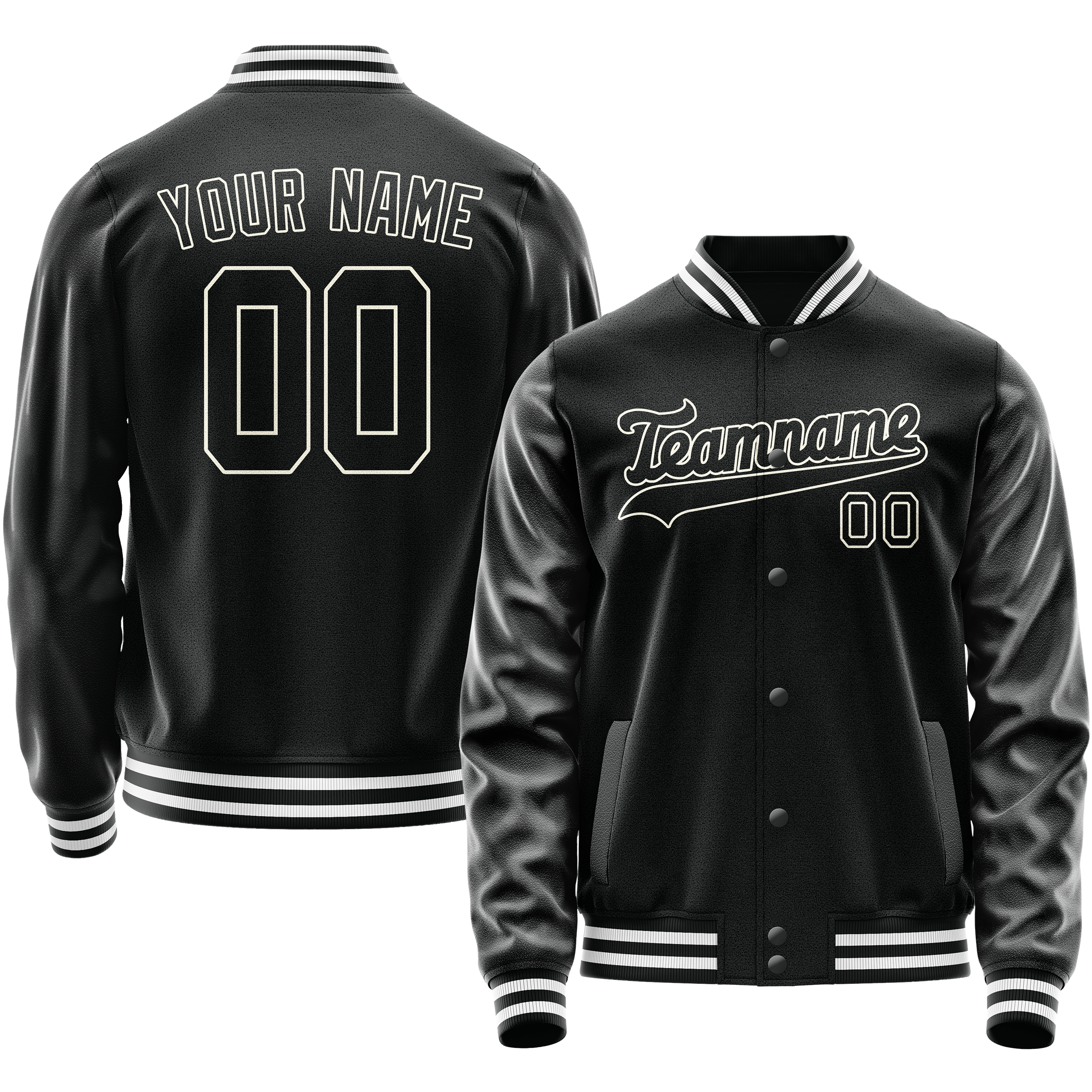 Custom Black White Solid Color Varsity Letterman Jacket JA02240617XF028
