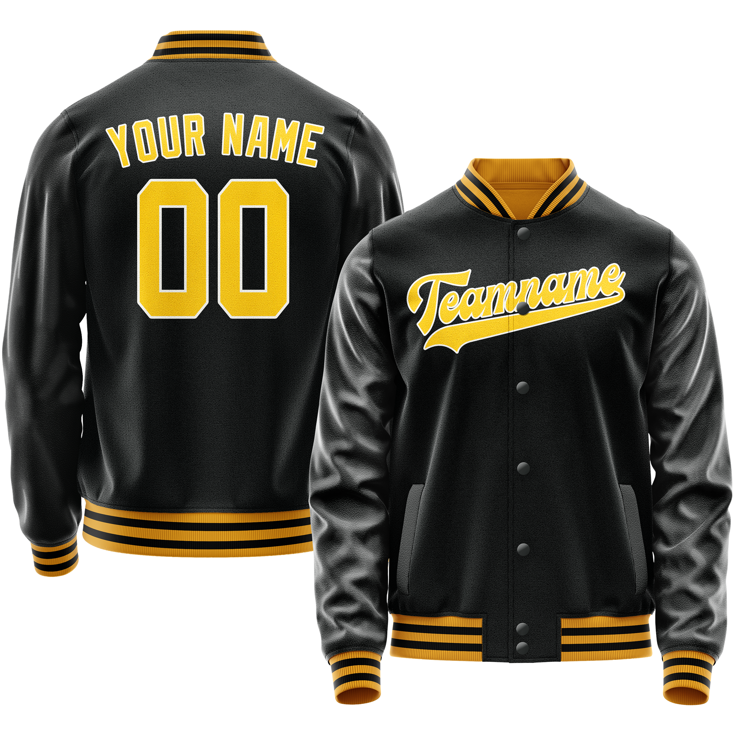 Custom Black Gold Solid Color Varsity Letterman Jacket JA02240617XF020