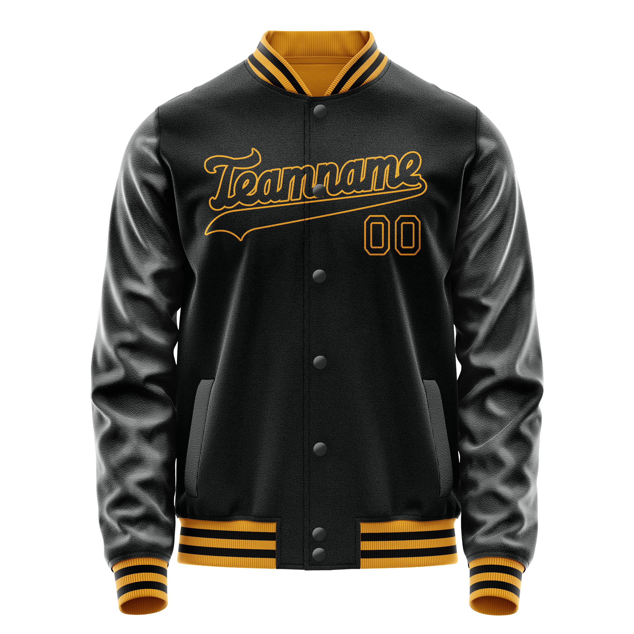 Custom Black Old-Gold Solid Color Varsity Letterman Jacket JA02240617XF027