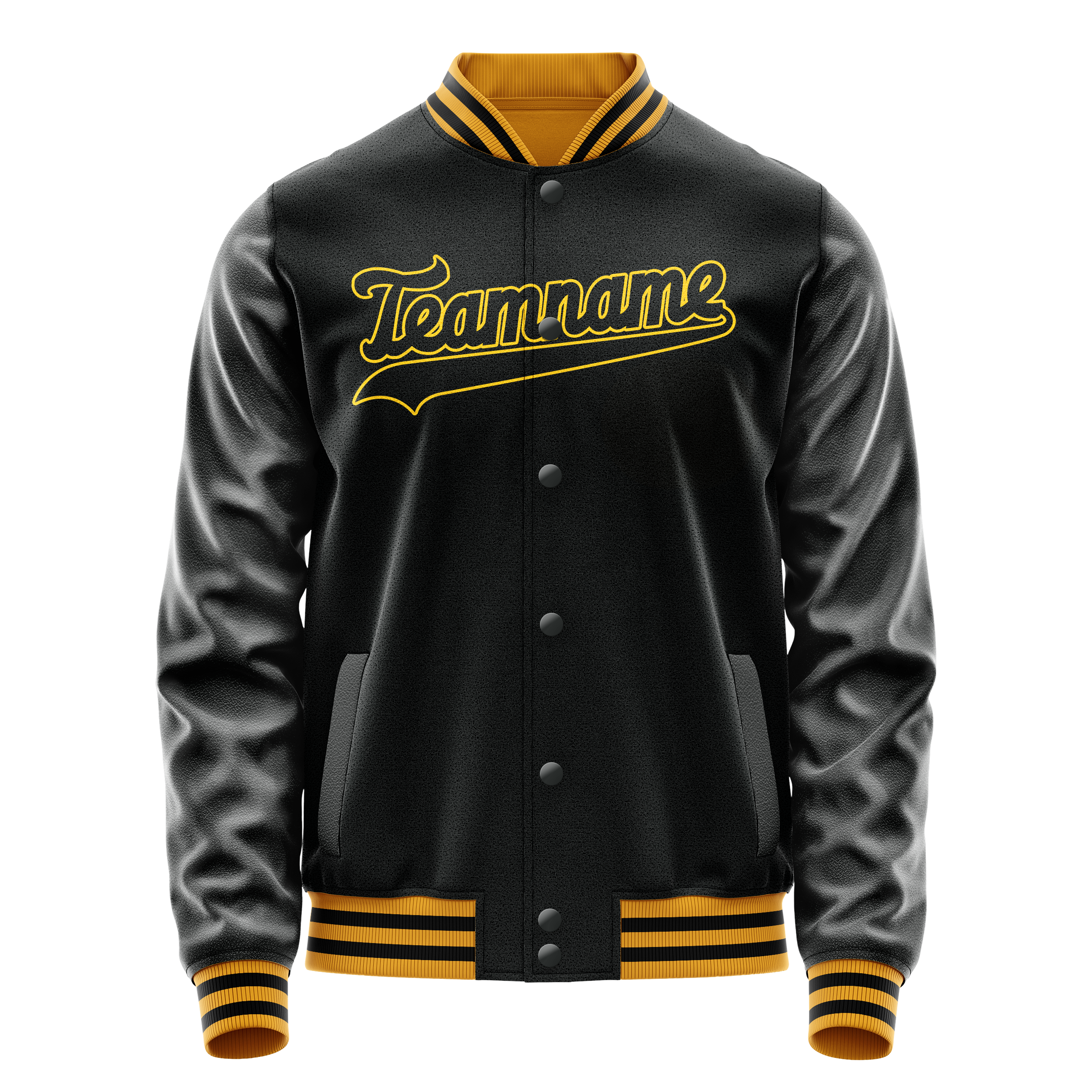 Custom Black Gold Solid Color Varsity Letterman Jacket JA02240617XF025