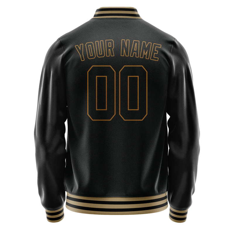 Custom Black Old-Gold Solid Color Varsity Letterman Jacket JA02240617XF001
