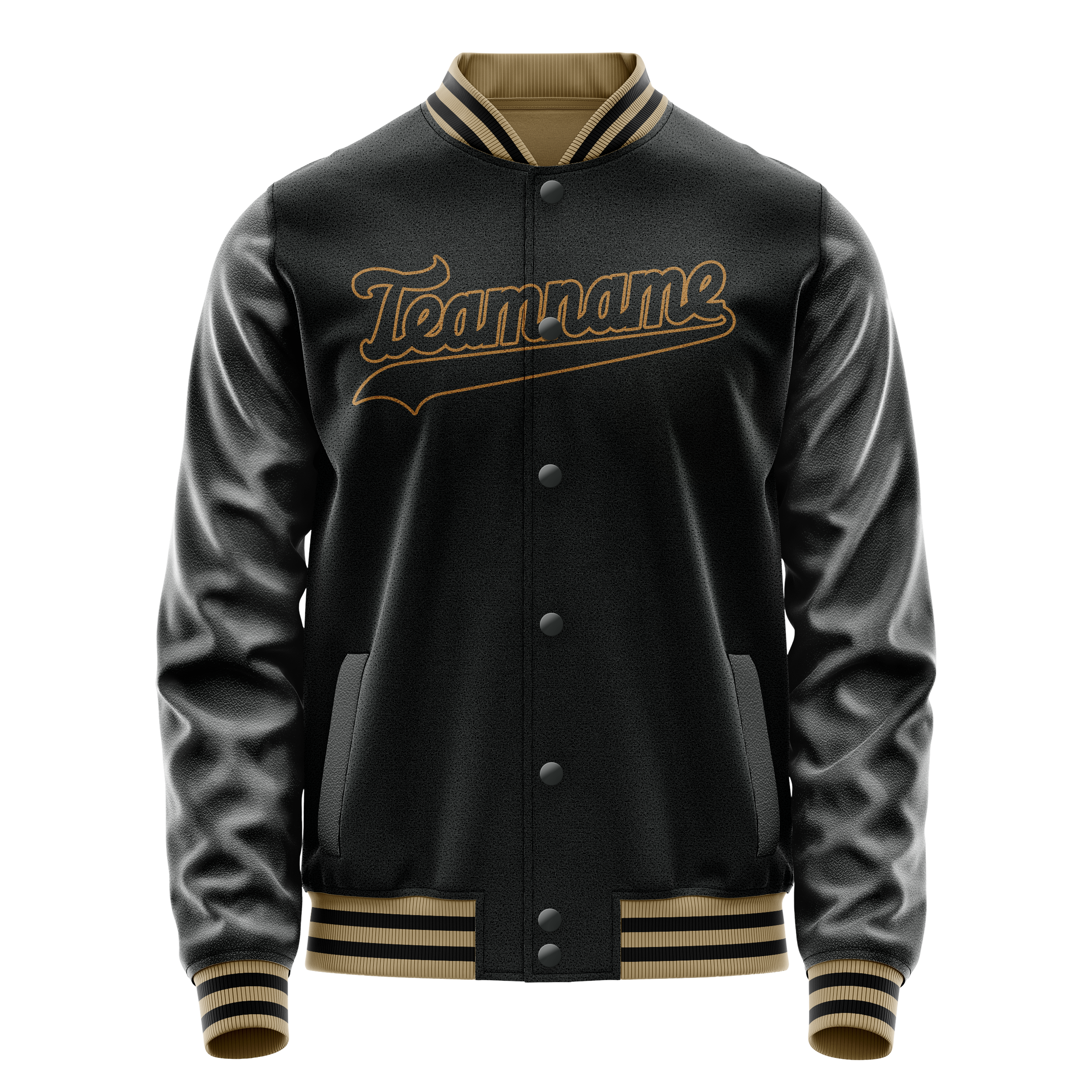 Custom Black Old-Gold Solid Color Varsity Letterman Jacket JA02240617XF001