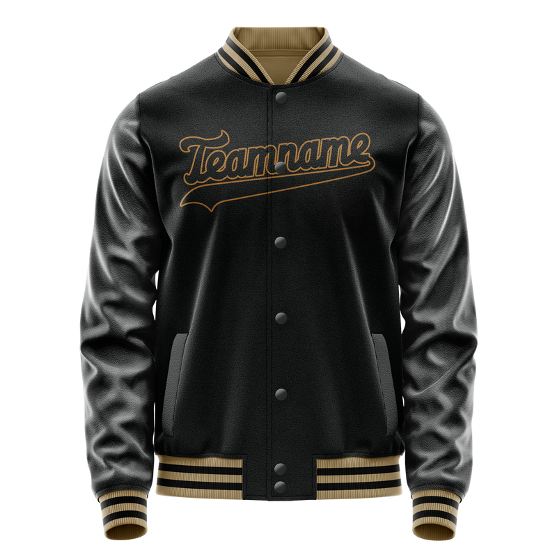 Custom Black Old-Gold Solid Color Varsity Letterman Jacket JA02240617XF001