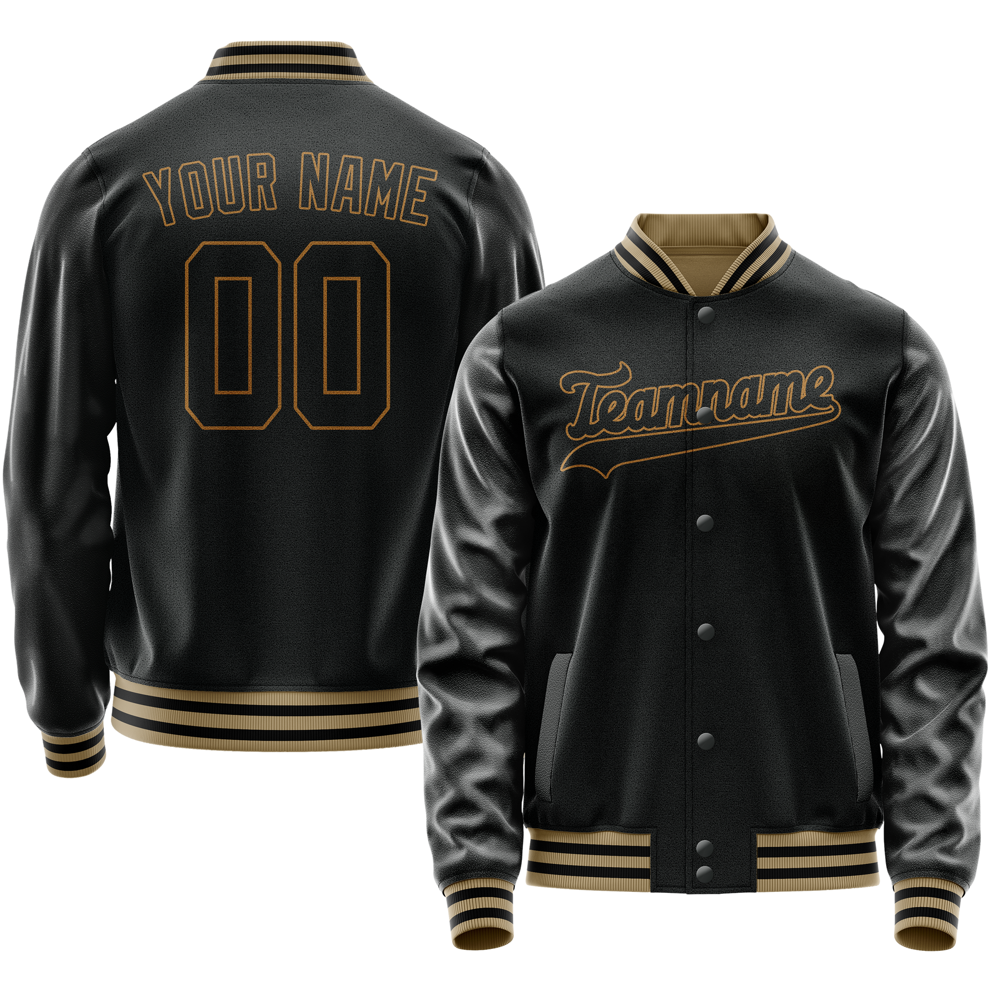 Custom Black Old-Gold Solid Color Varsity Letterman Jacket JA02240617XF001