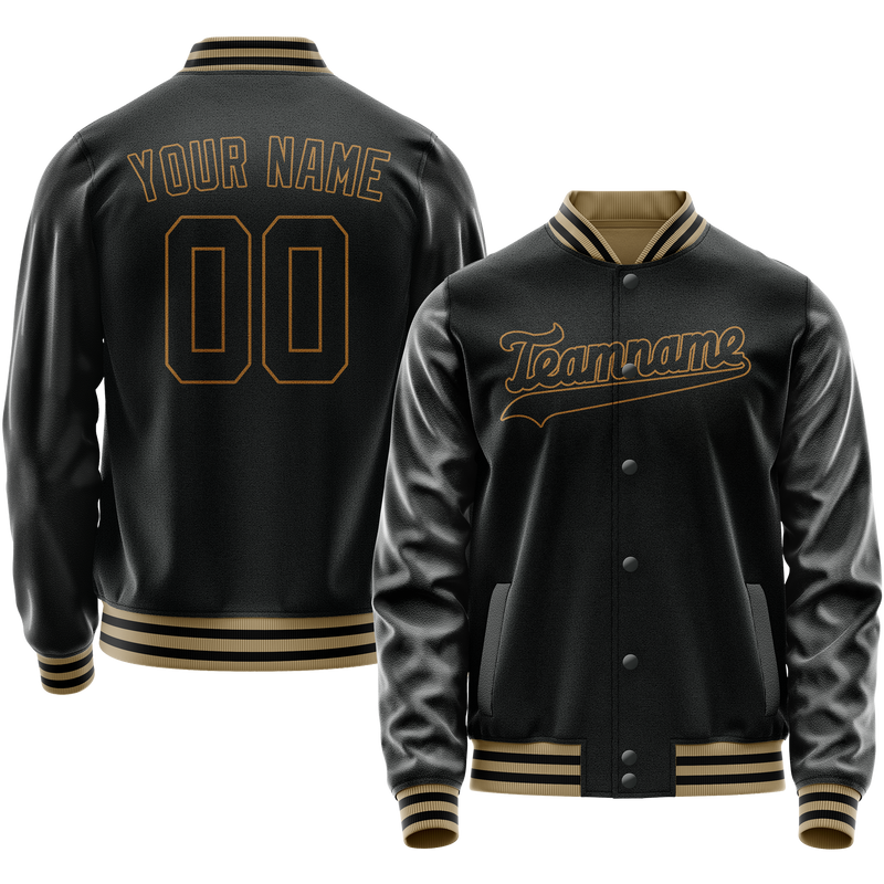 Custom Black Old-Gold Solid Color Varsity Letterman Jacket JA02240617XF001
