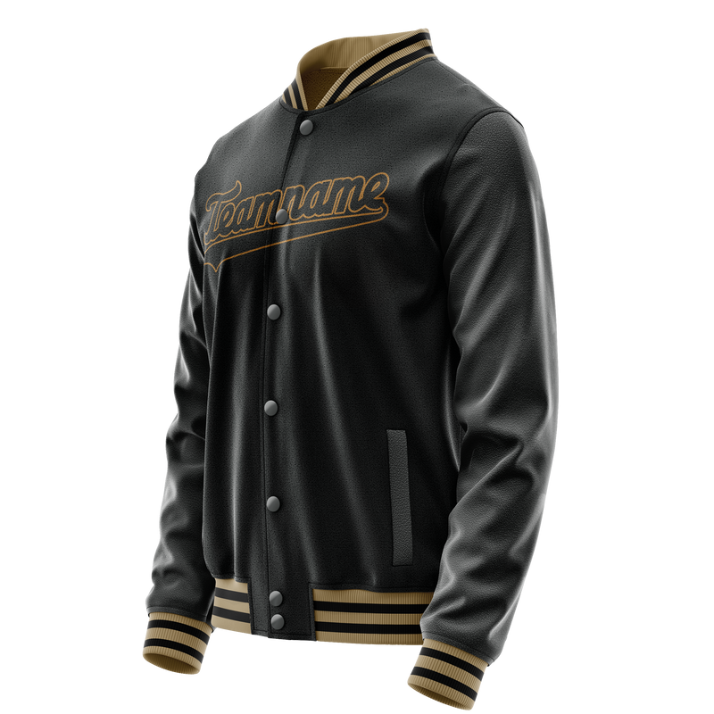 Custom Black Old-Gold Solid Color Varsity Letterman Jacket JA02240617XF001
